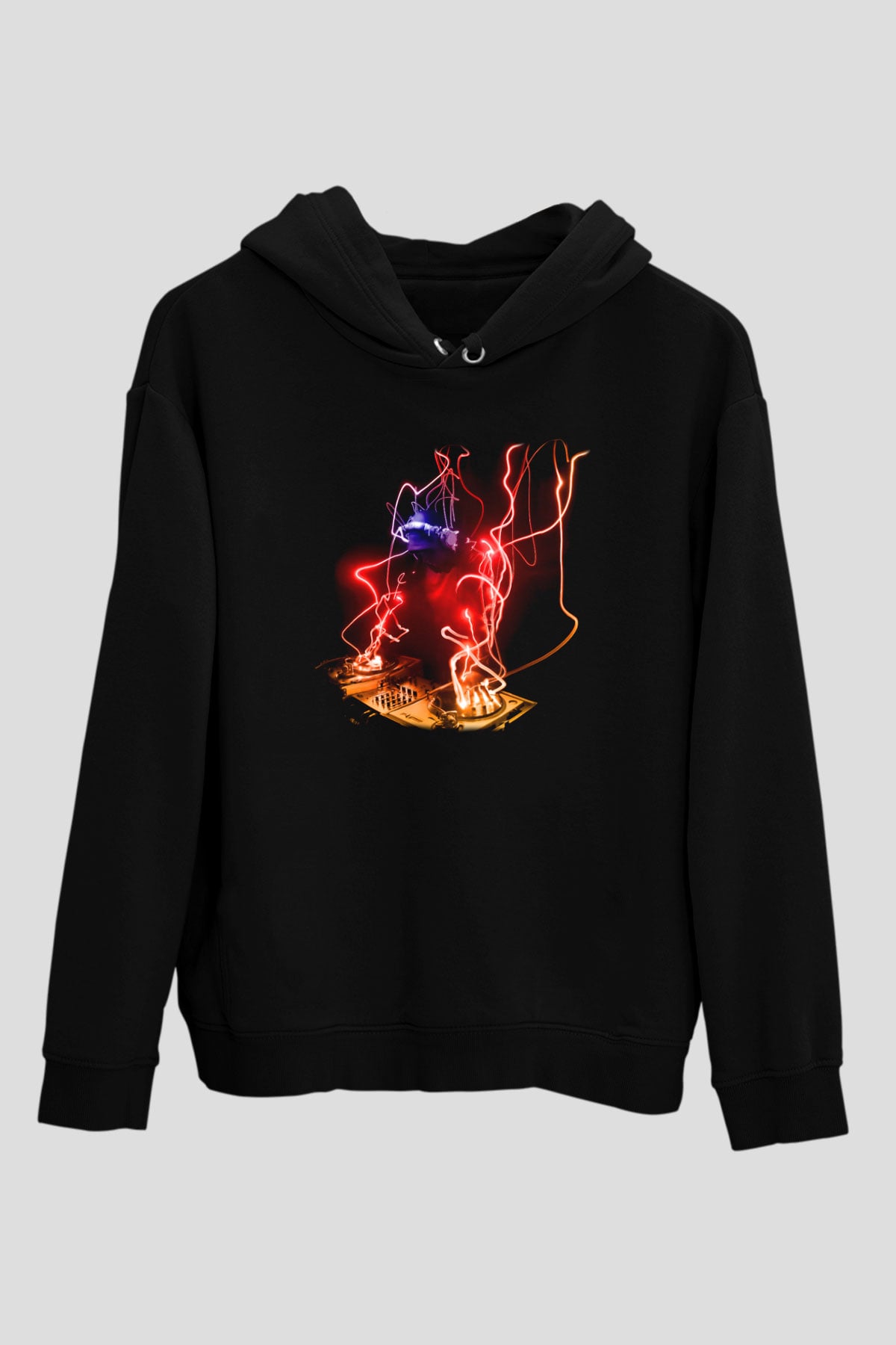 DJ Siyah Unisex Kapşonlu Sweatshirt
