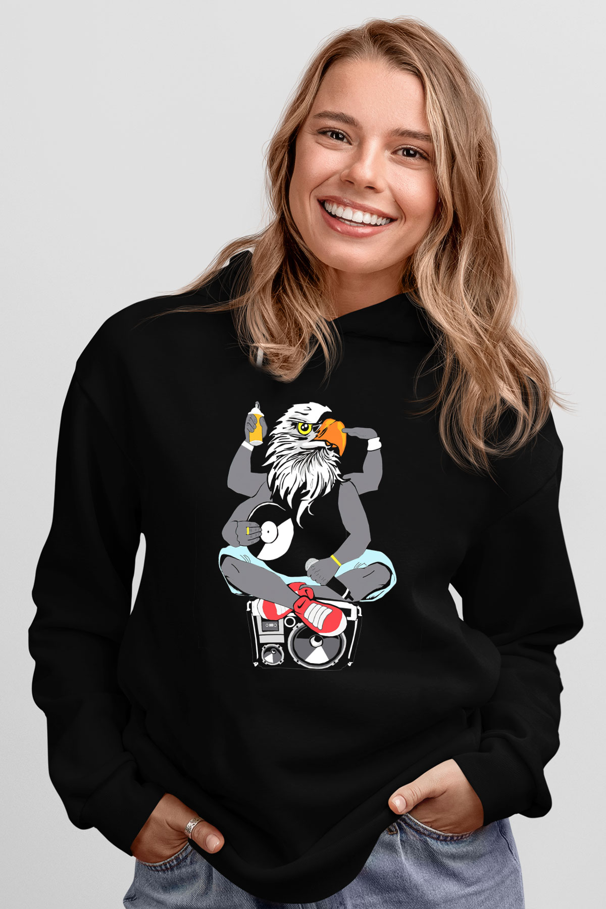 DJ Siyah Unisex Kapşonlu Sweatshirt