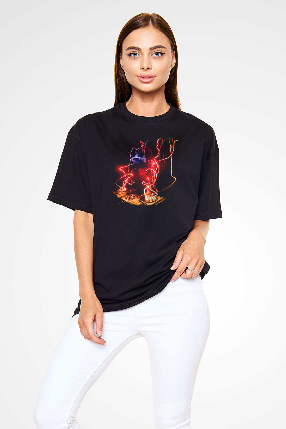 DJ Siyah Unisex Oversize Tişört T-Shirt