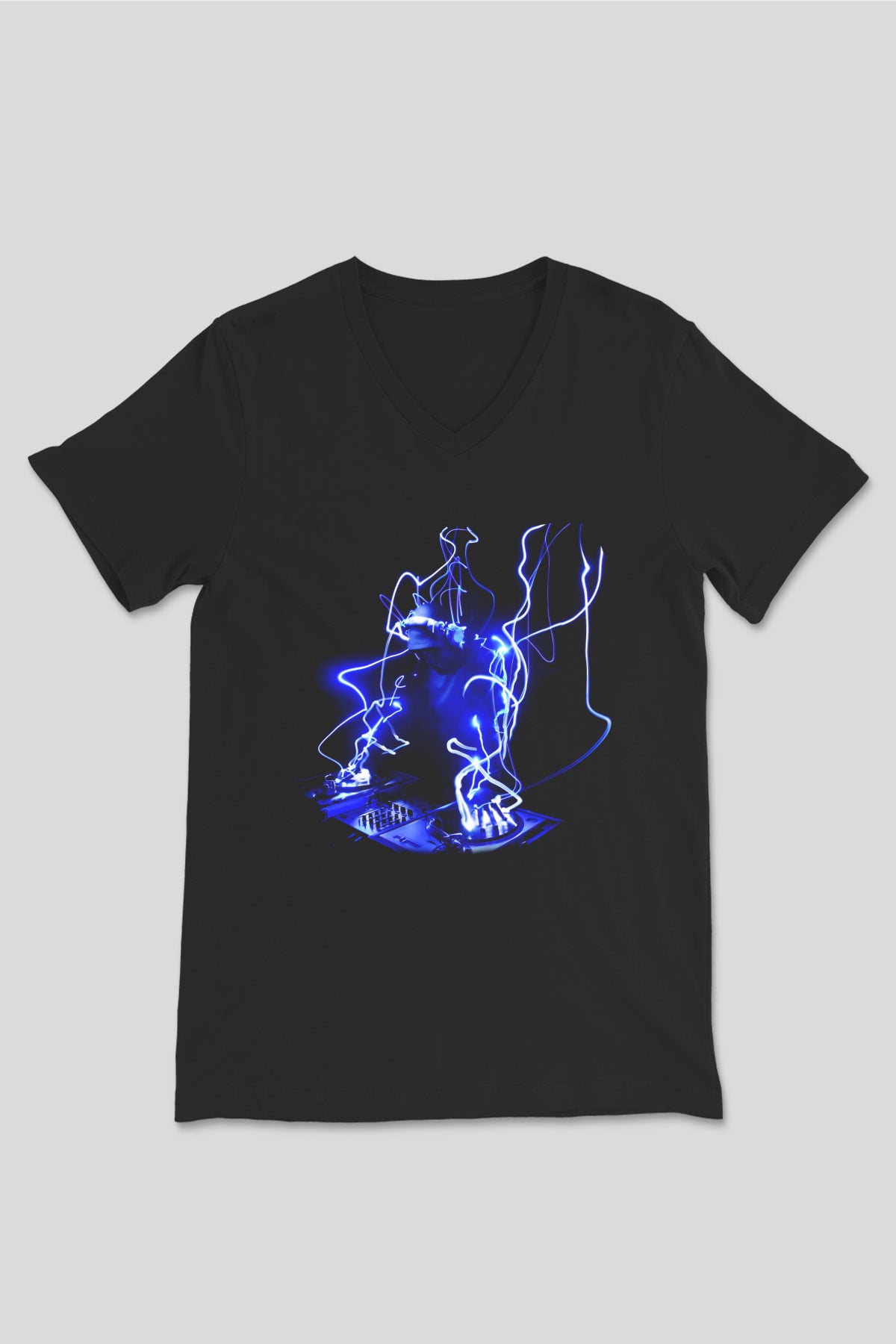 DJ Siyah Unisex V Yaka Tişört T-Shirt