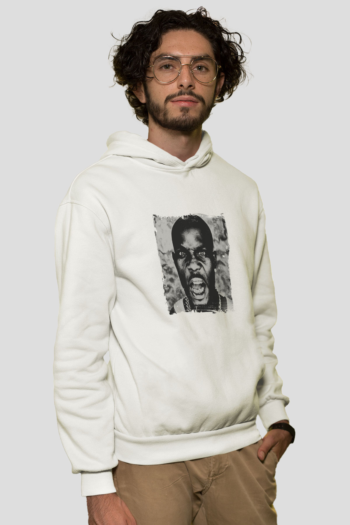 DMX Baskılı Unisex Beyaz Kapüşonlu Sweatshirt