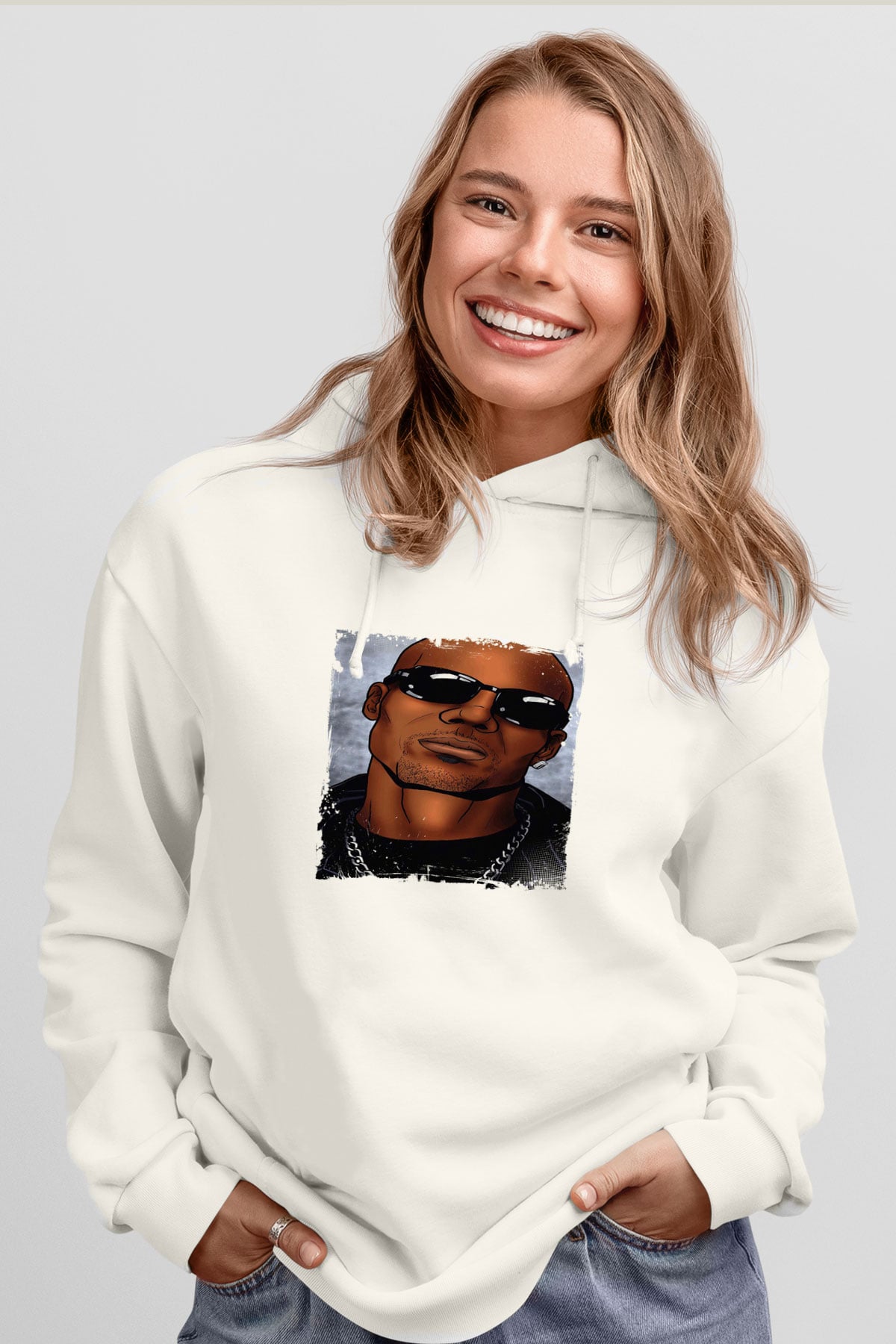 DMX Baskılı Unisex Beyaz Kapüşonlu Sweatshirt