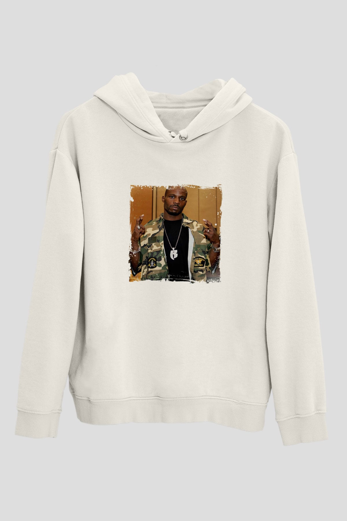 DMX Baskılı Unisex Beyaz Kapüşonlu Sweatshirt