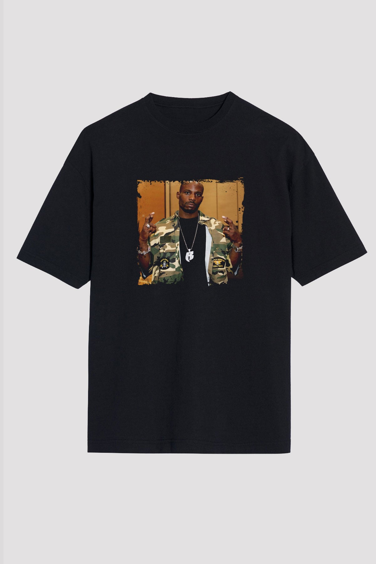 DMX Baskılı Unisex Oversize Siyah Tişört