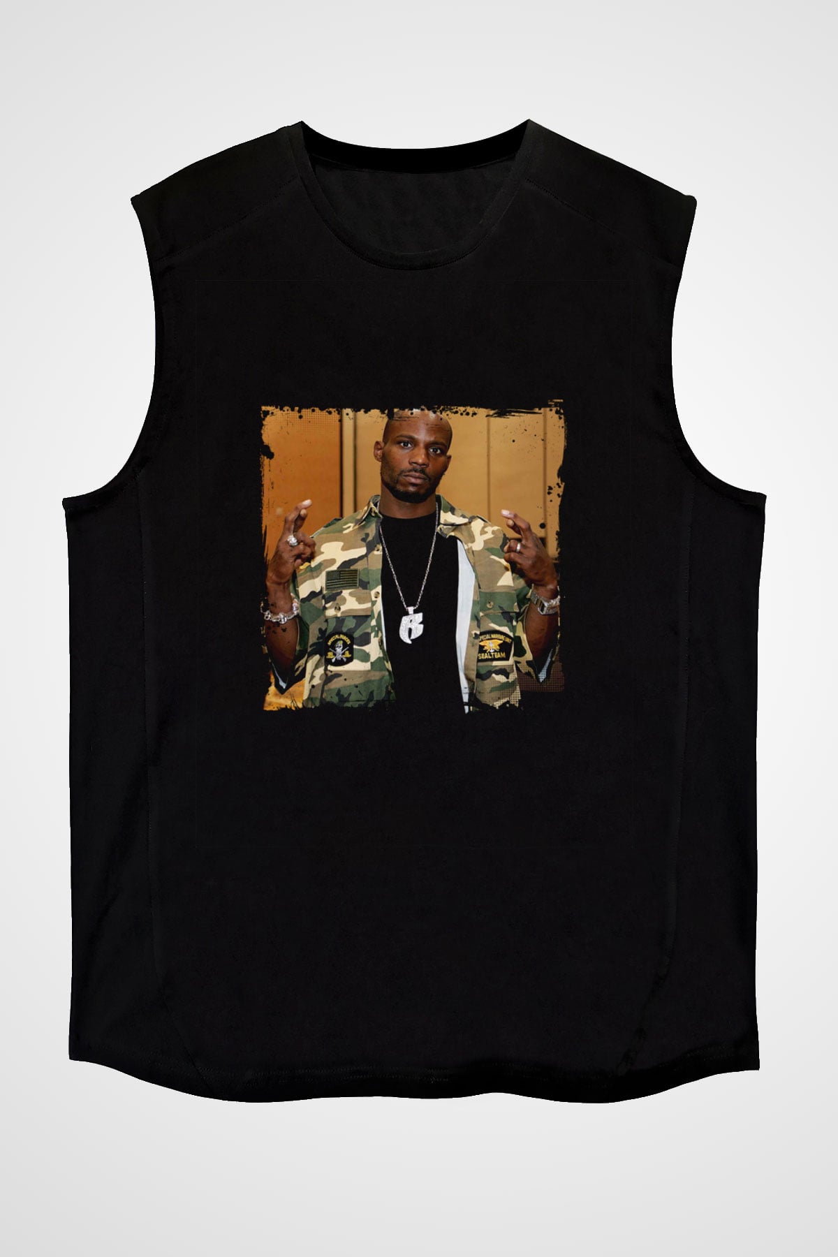 DMX Baskılı Unisex Siyah Kolsuz Tişört