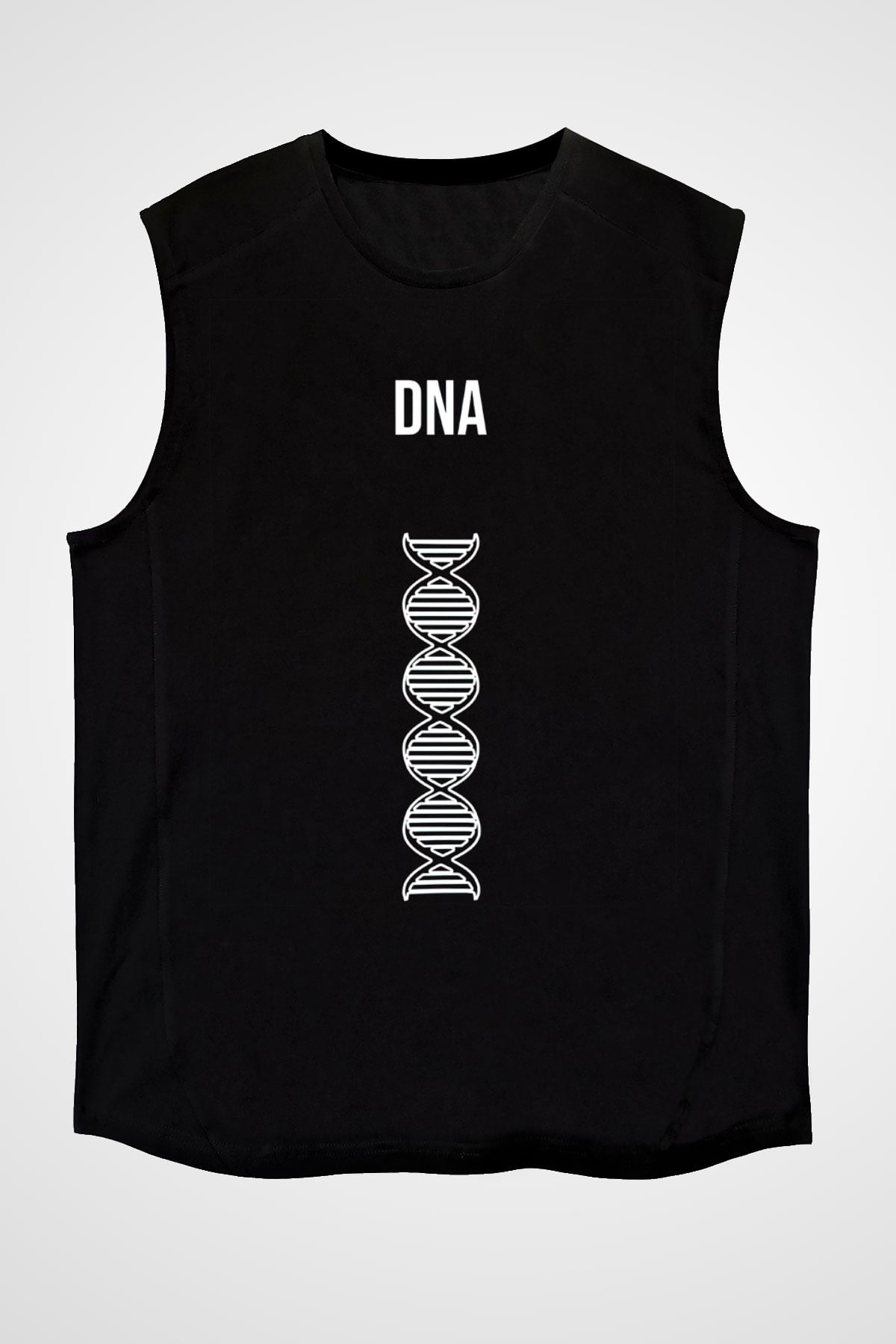 DNA Çift Sarmal Baskılı Unisex Kolsuz Siyah Tişört - Tshirt