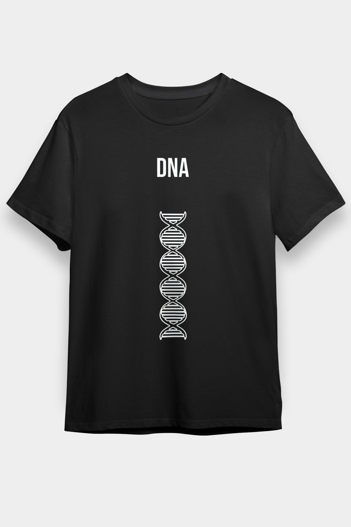 DNA Çift Sarmal Baskılı Unisex Siyah Tişört - Tshirt