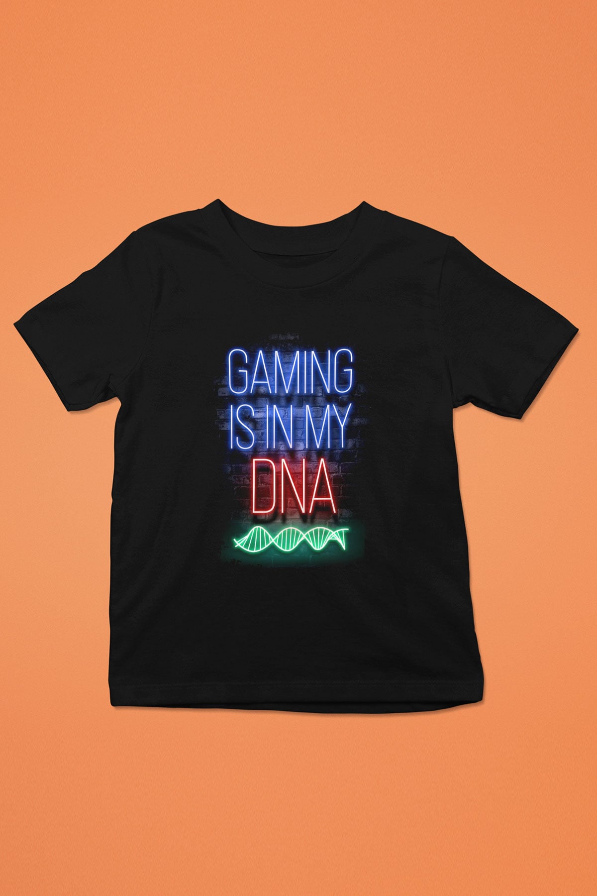 DNA Neon Baskılı Unisex Siyah Çocuk Tişörtü - Tshirt
