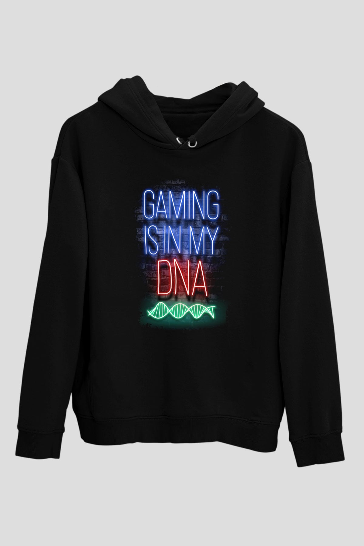 DNA Neon Baskılı Unisex Siyah Hoodie