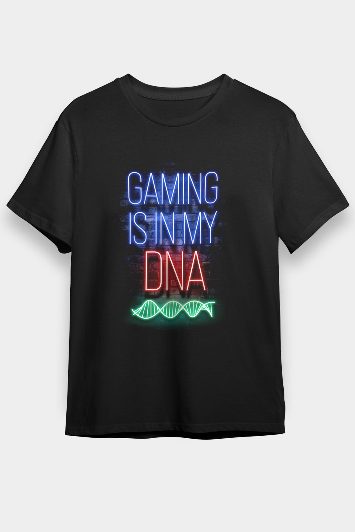 DNA Neon Baskılı Unisex Siyah Tişört - Tshirt