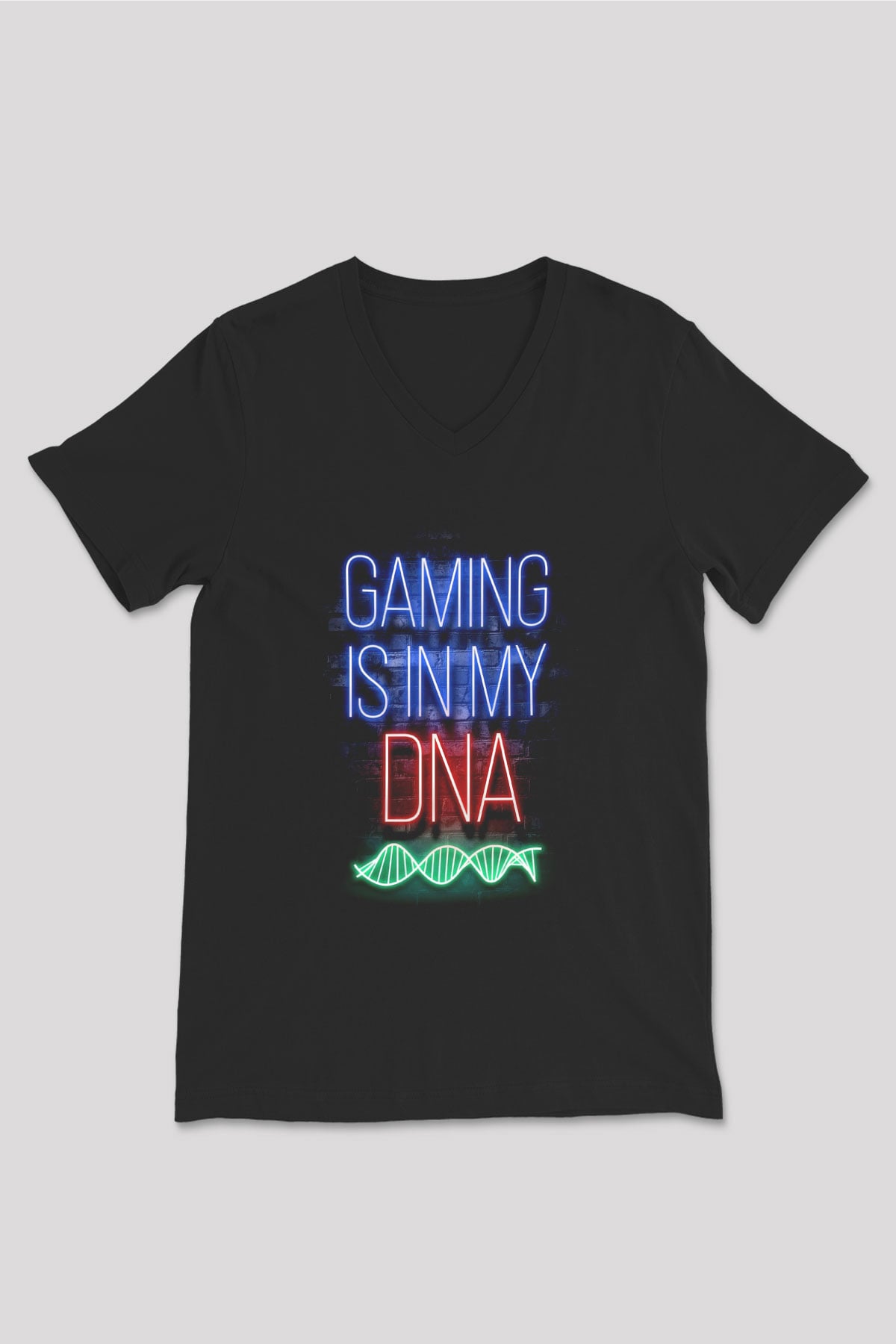 DNA Neon Baskılı Unisex V Yaka Siyah Tİşört - Tshirt