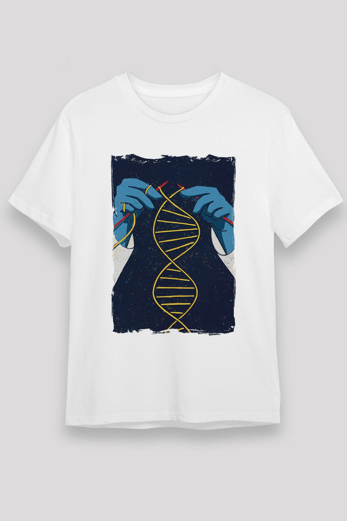 Dna Sarmalı Örgü Baskılı Unisex Beyaz Tişört