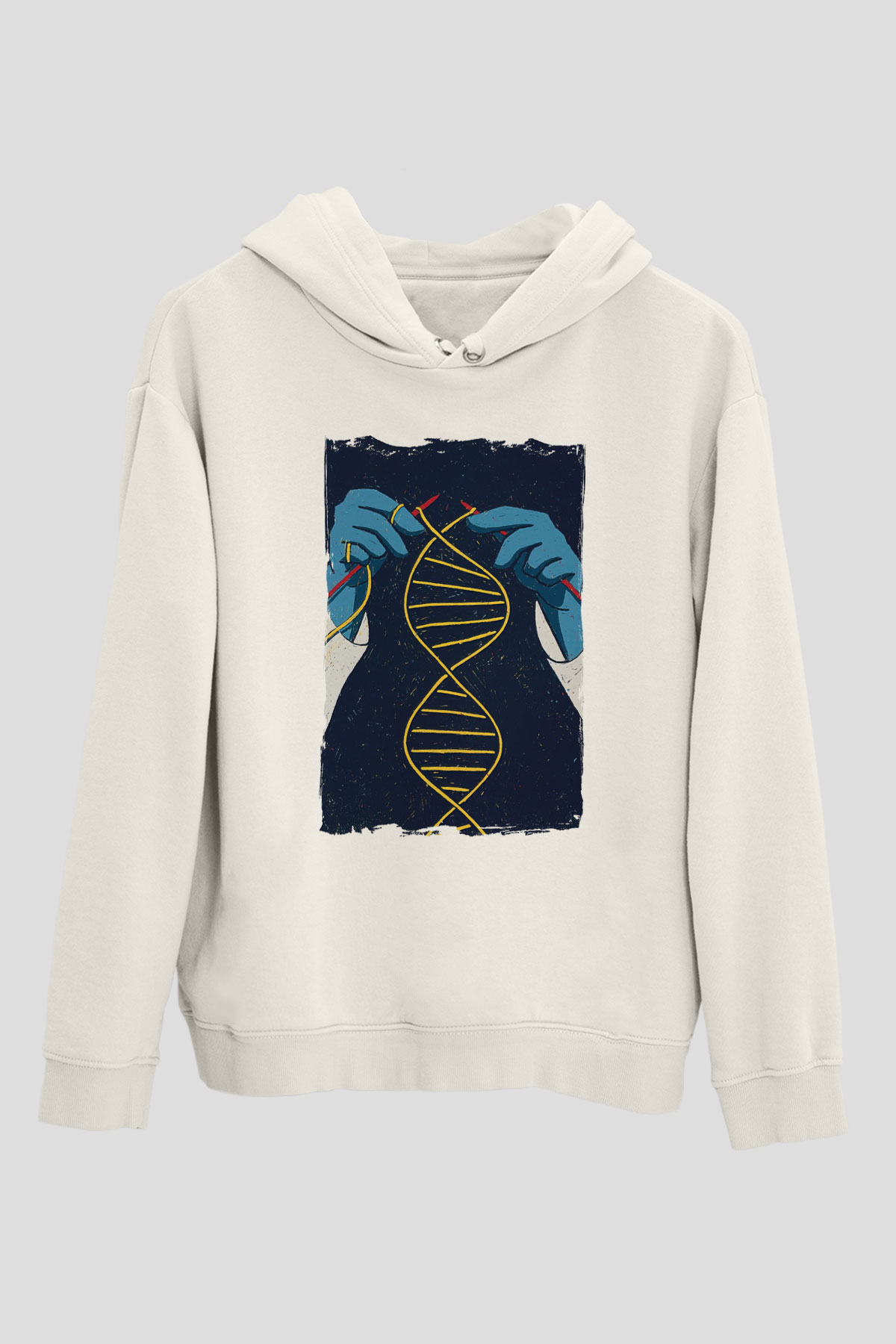 Dna Sarmalı Örgü Baskılı Unisex Beyaz Hoodie