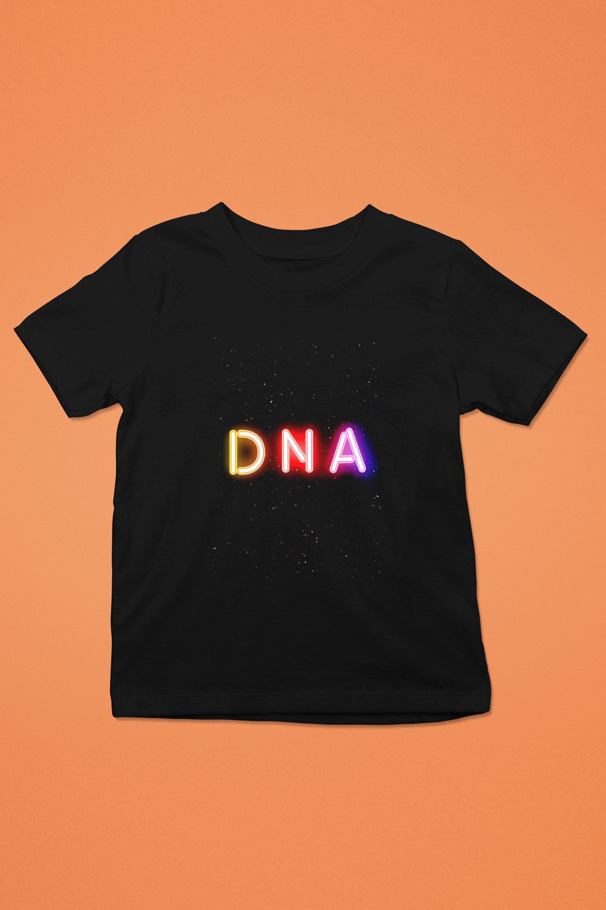 DNA Yazı Neon Baskılı Unisex Siyah Çocuk Tişörtü - Tshirt