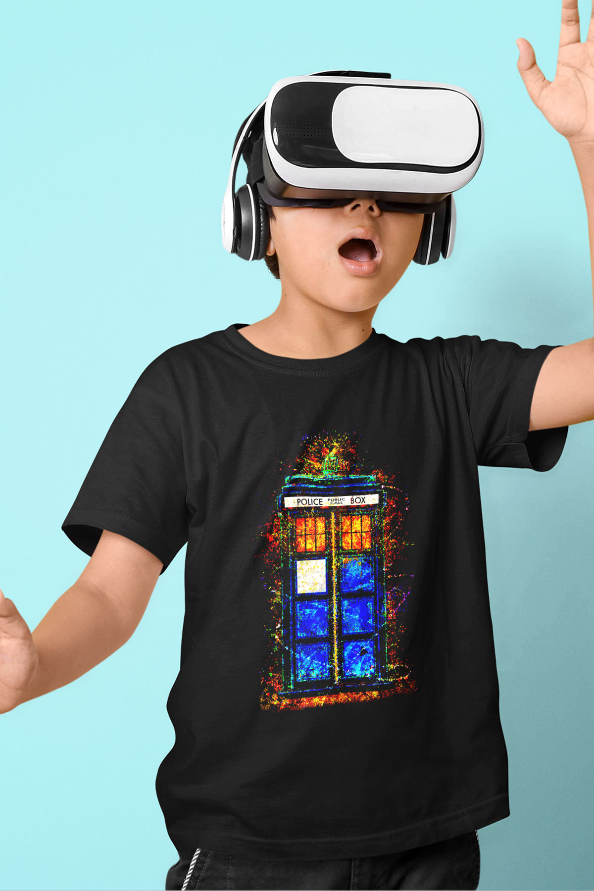 Doctor Who Baskılı Siyah Unisex Çocuk Tişört