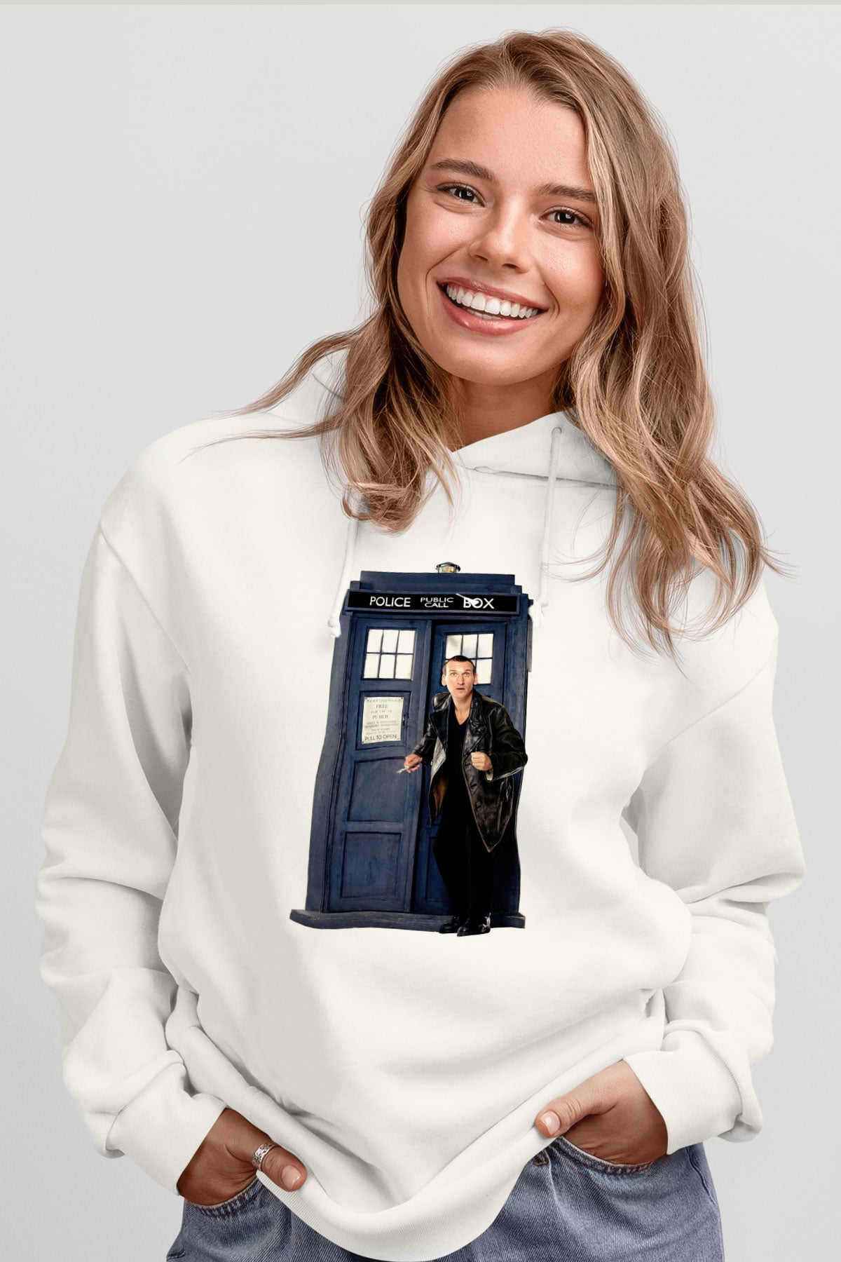 Doctor Who Beyaz Unisex Kapşonlu Sweatshirt