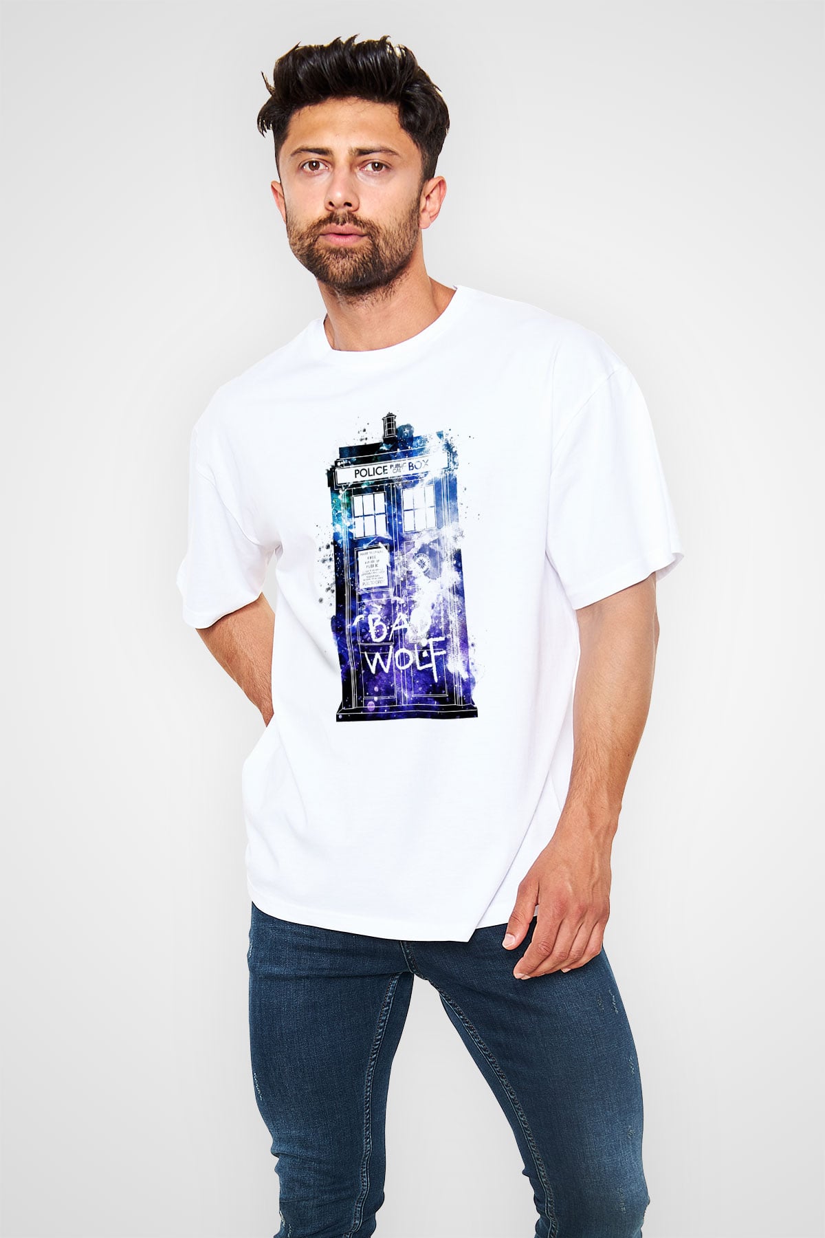 Doctor Who Beyaz Unisex Oversize Tişört T-Shirt