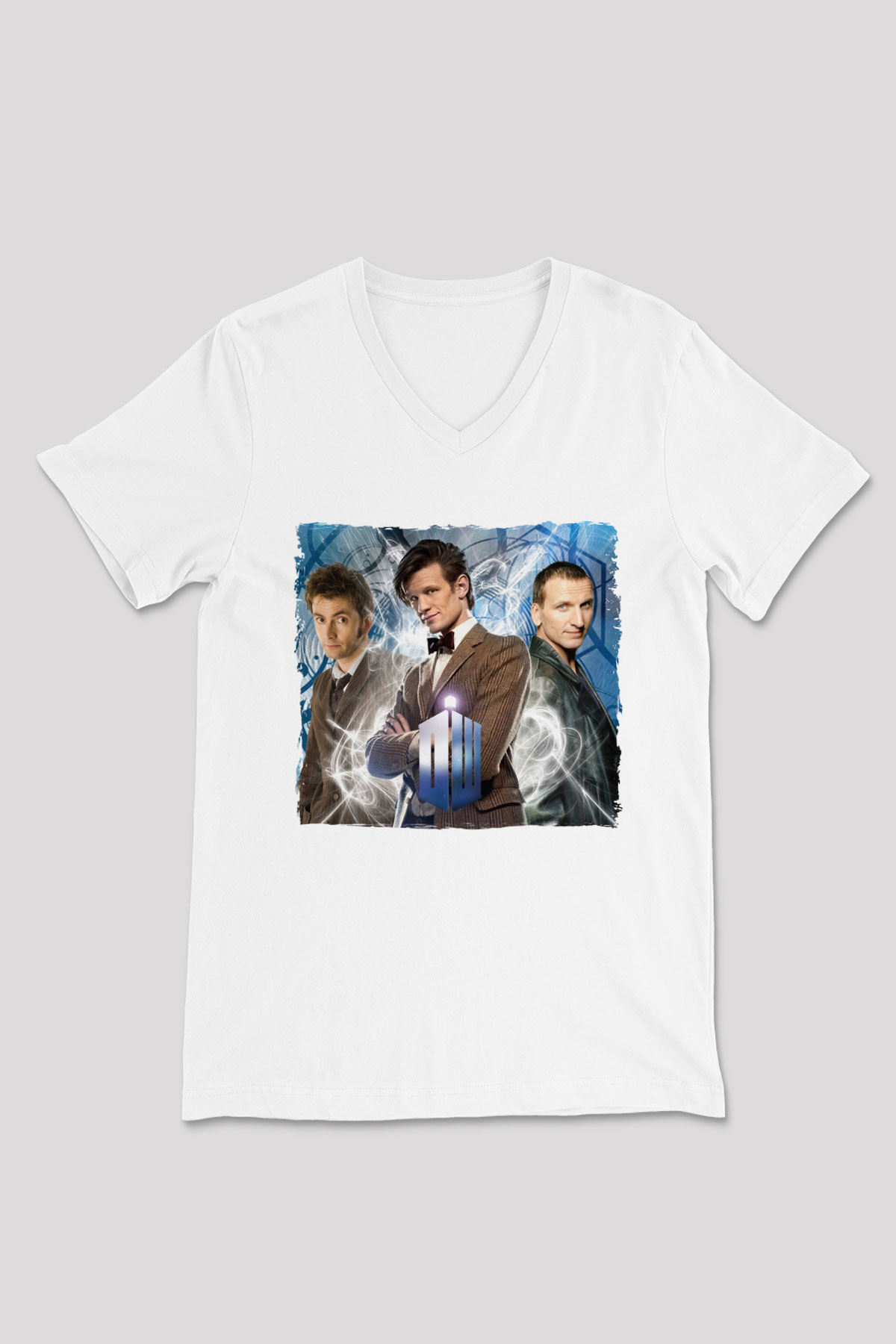 Doctor Who Beyaz Unisex V Yaka Tişört