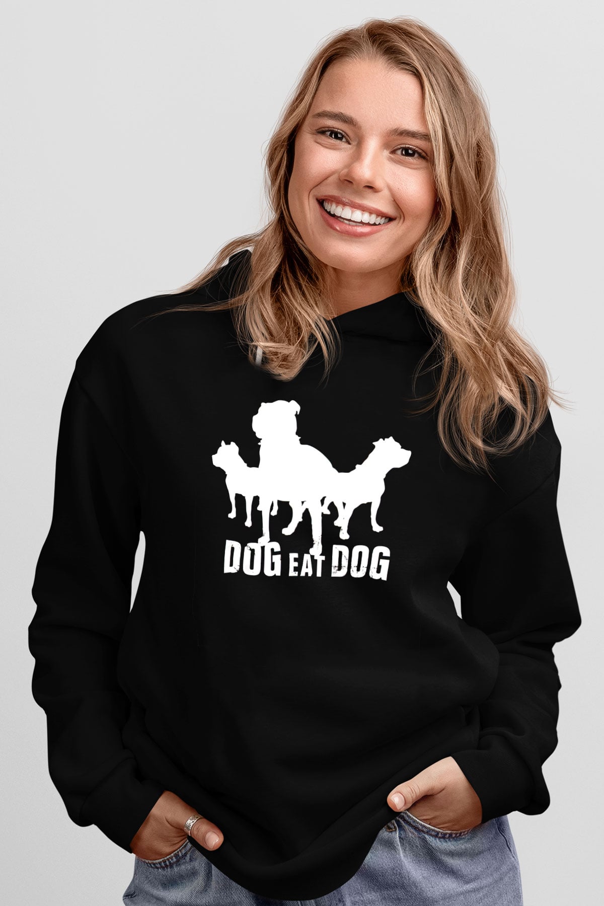Dog Eat Dog Siyah Unisex Kapüşonlu Sweatshirt