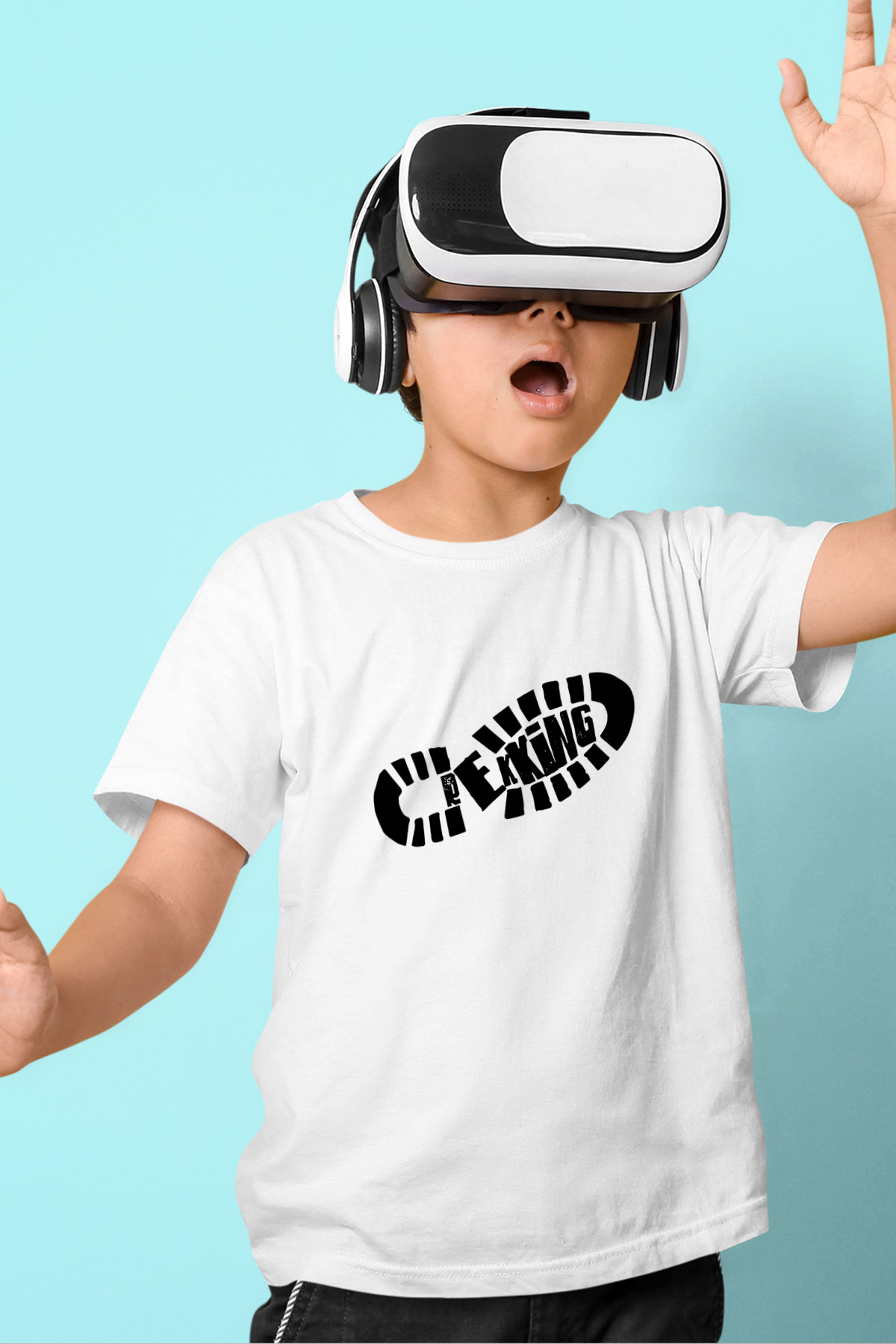 Doğa Yürüyüşü Baskılı Unisex Beyaz Çocuk Tişört - Tshirt