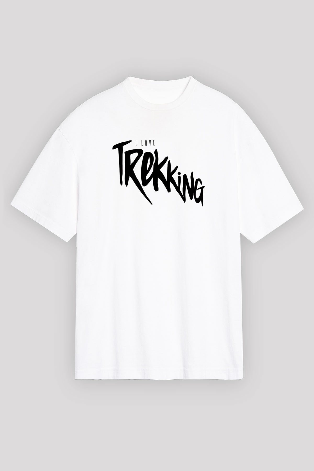 Doğa Yürüyüşü Baskılı Unisex Beyaz Oversize Tişört - Tshirt