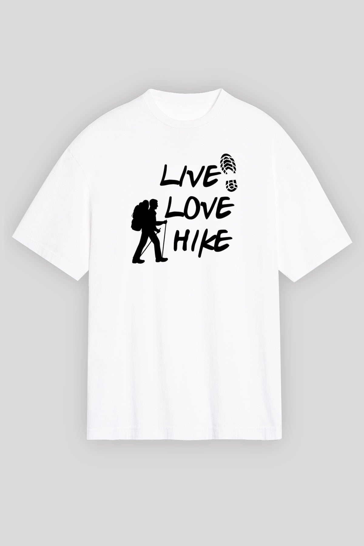 Doğa Yürüyüşü Baskılı Unisex Beyaz Oversize Tişört - Tshirt