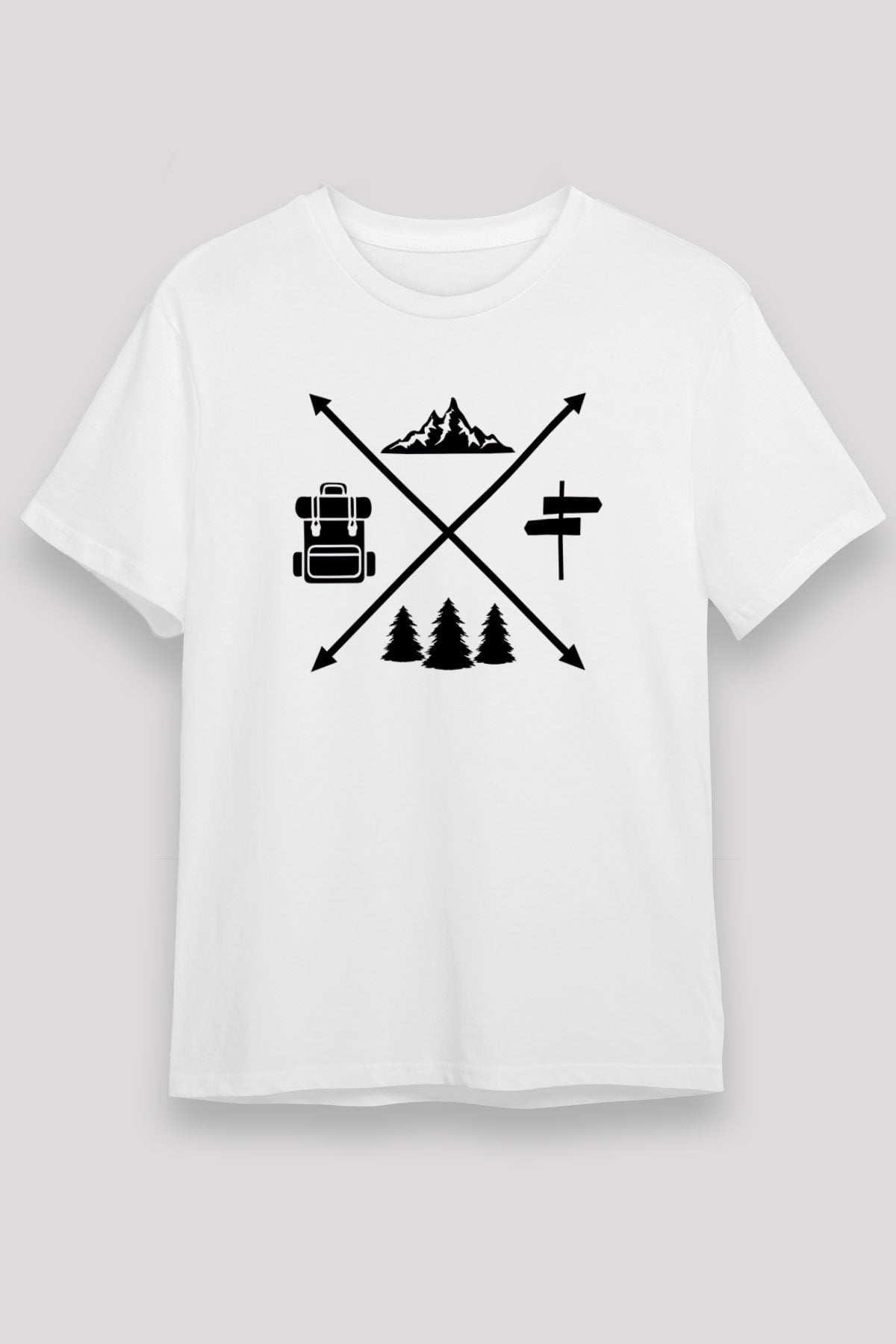 Doğa Yürüyüşü Baskılı Unisex Beyaz Tişört - Tshirt