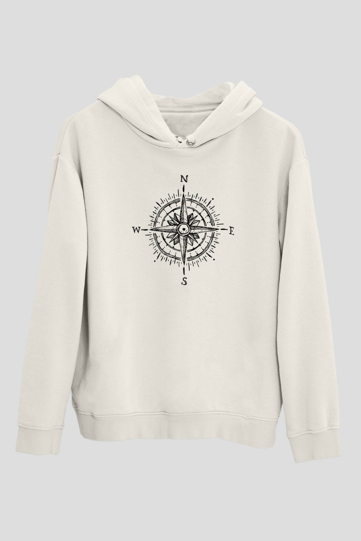 Doğa Yürüyüşü Baskılı Unisex Ekru Hoodie