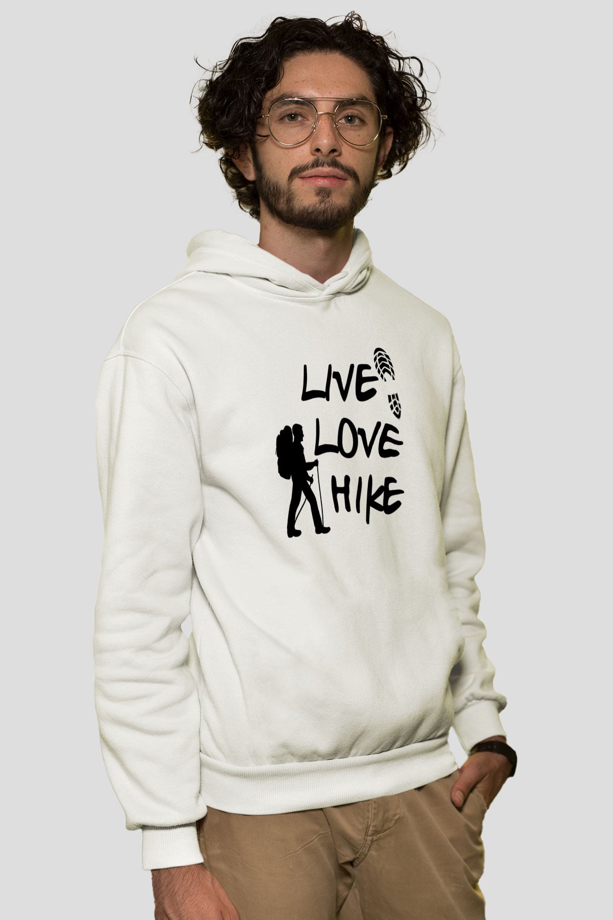 Doğa Yürüyüşü Baskılı Unisex Ekru Hoodie