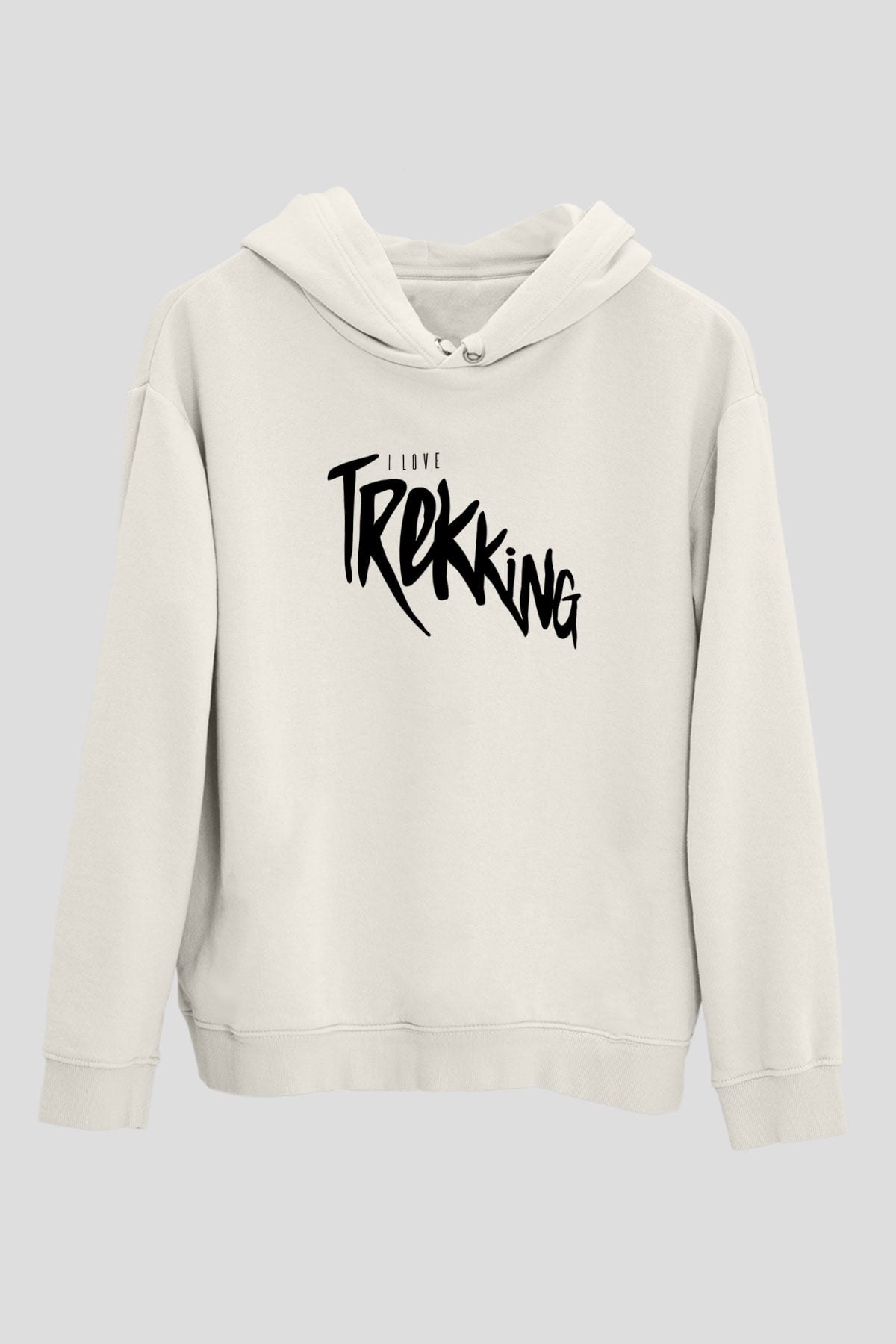 Doğa Yürüyüşü Baskılı Unisex Ekru Hoodie