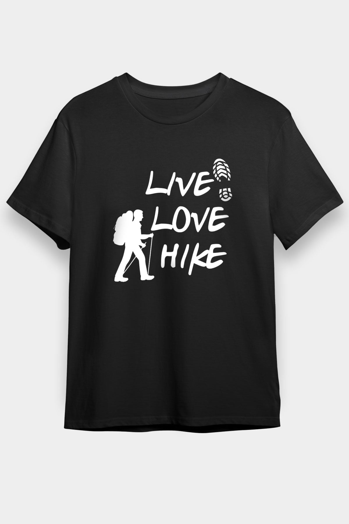 Doğa Yürüyüşü - Trekking Baskılı Unisex Siyah Tişört - Tshirt