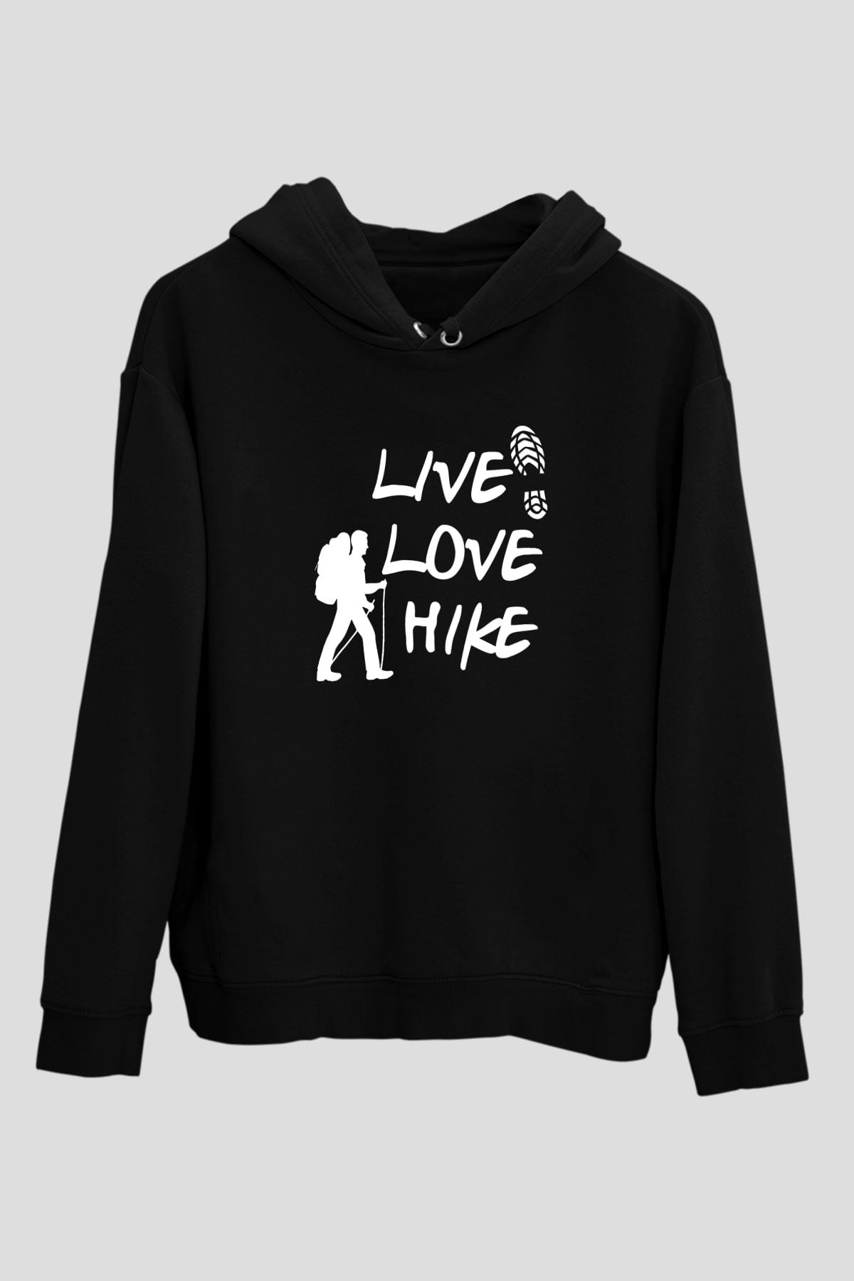 Doğa Yürüyüşü - Trekking Baskılı Unisex Siyah Kapüşonlu Sweatshirt