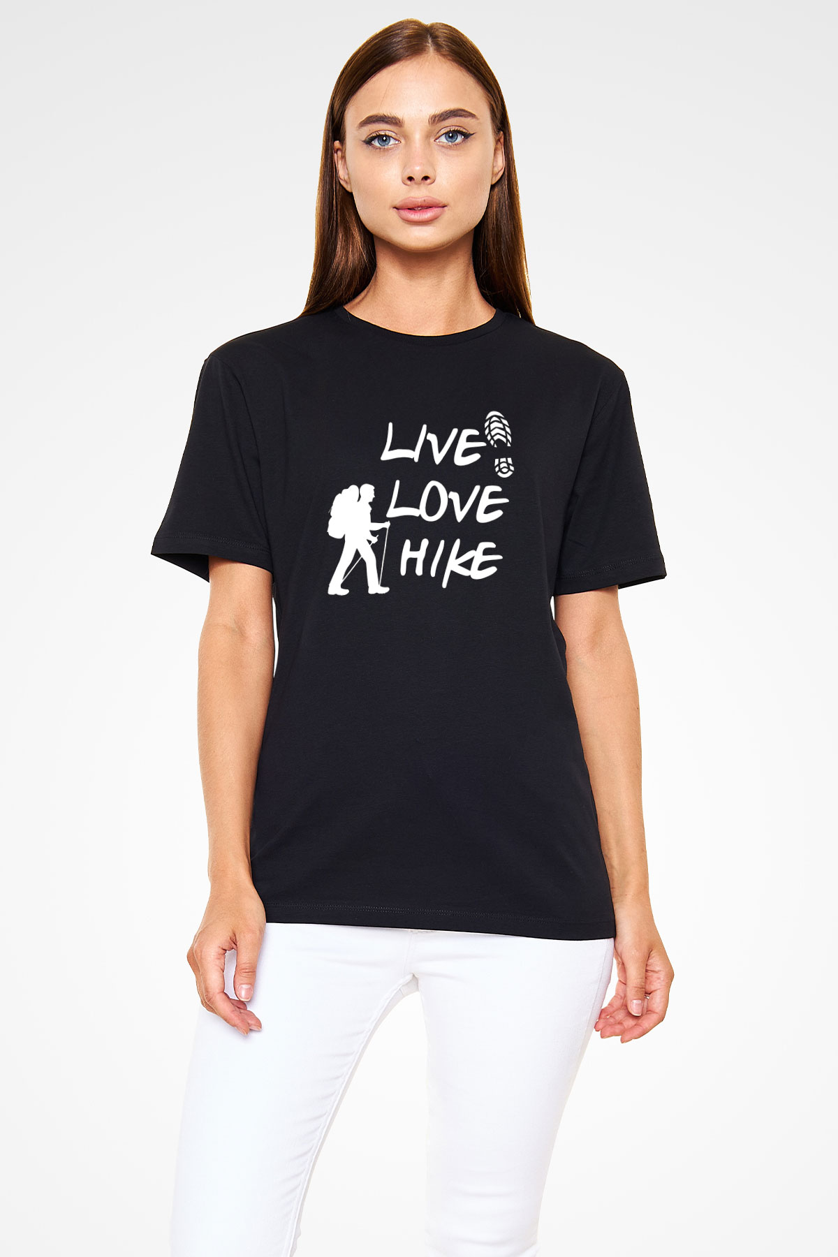 Doğa Yürüyüşü - Trekking Baskılı Unisex Siyah Tişört - Tshirt