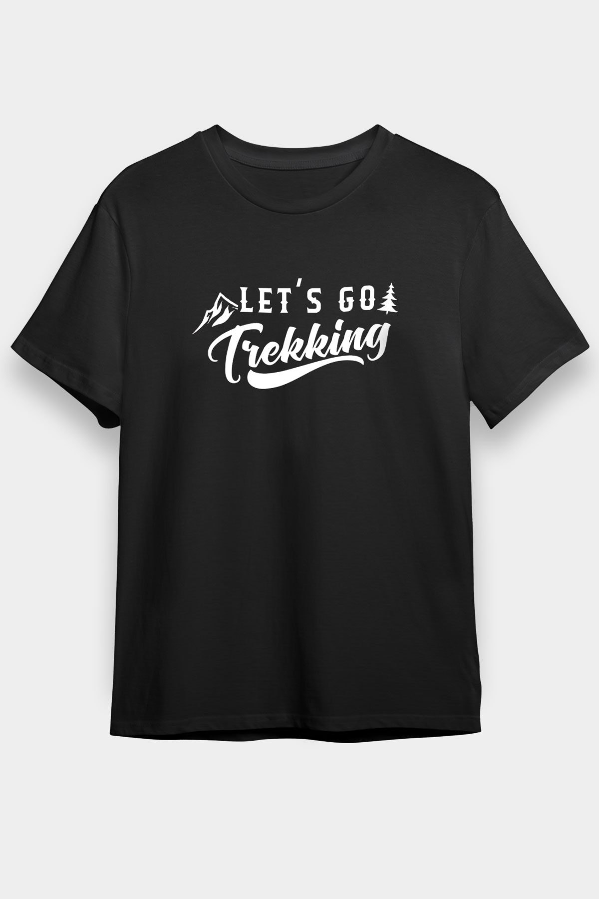 Doğa Yürüyüşü - Trekking Baskılı Unisex Siyah Tişört - Tshirt