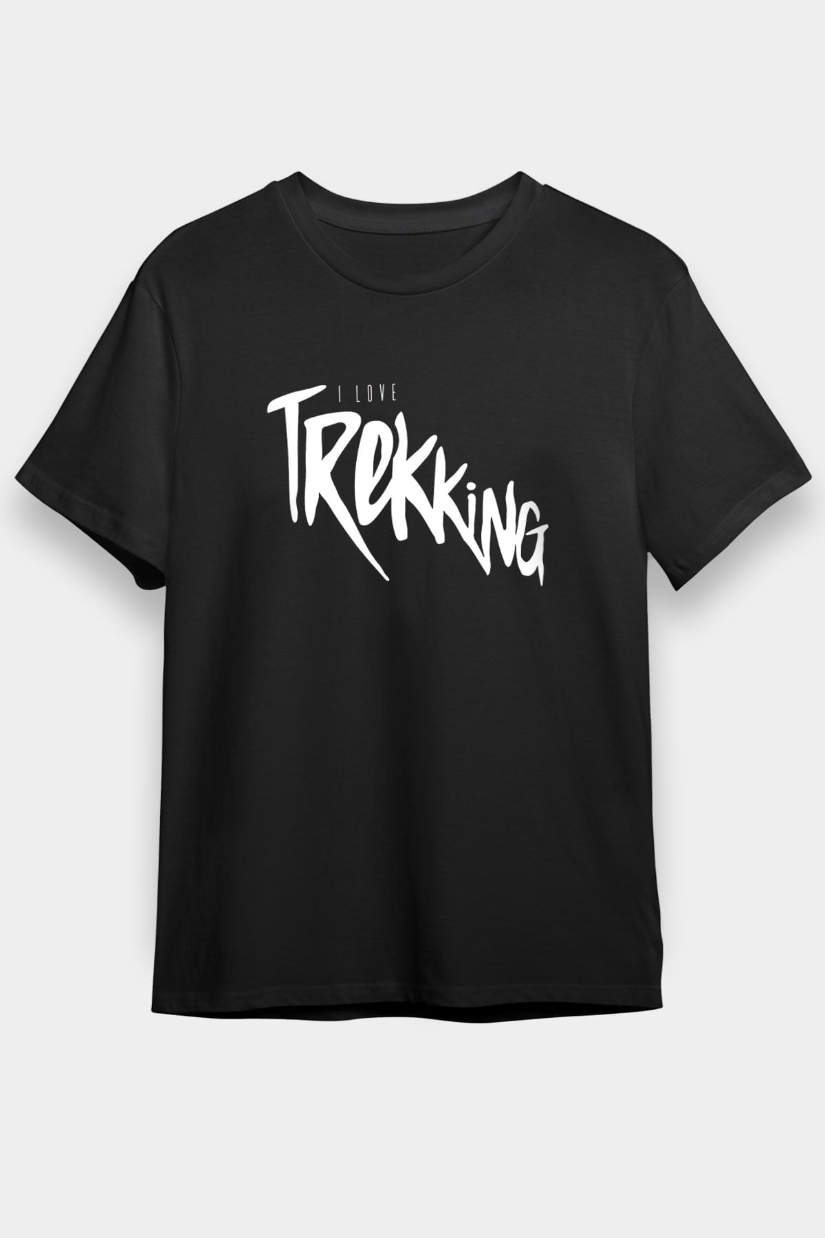 Doğa Yürüyüşü - Trekking Baskılı Unisex Siyah Tişört - Tshirt