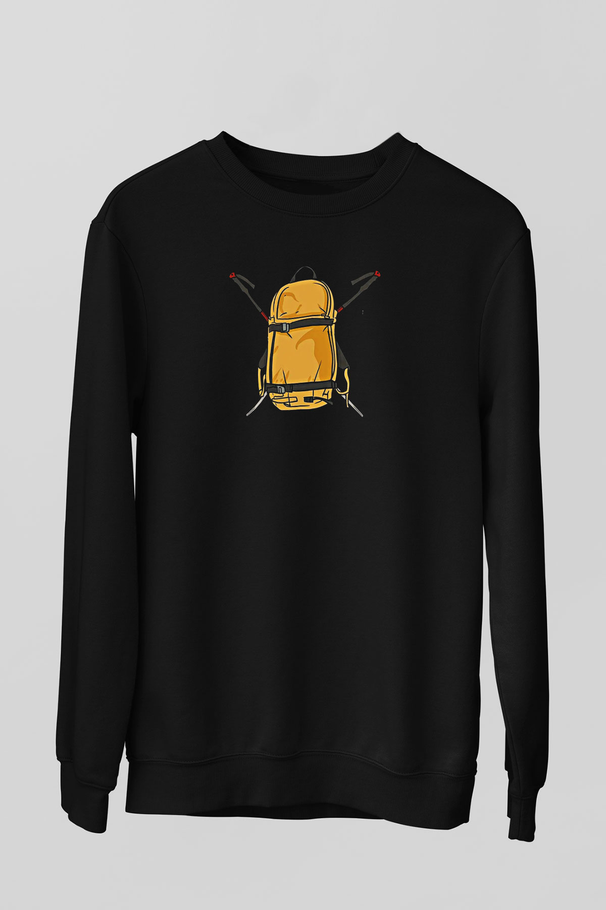 Doğa Yürüyüşü - Trekking Baskılı Unisex Siyah Sweatshirt