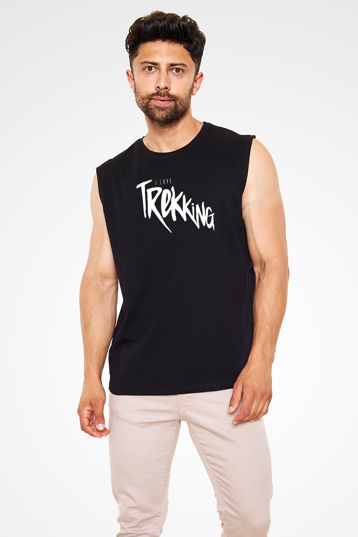 Doğa Yürüyüşü - Trekking Baskılı Unisex Siyah Kolsuz Tişört