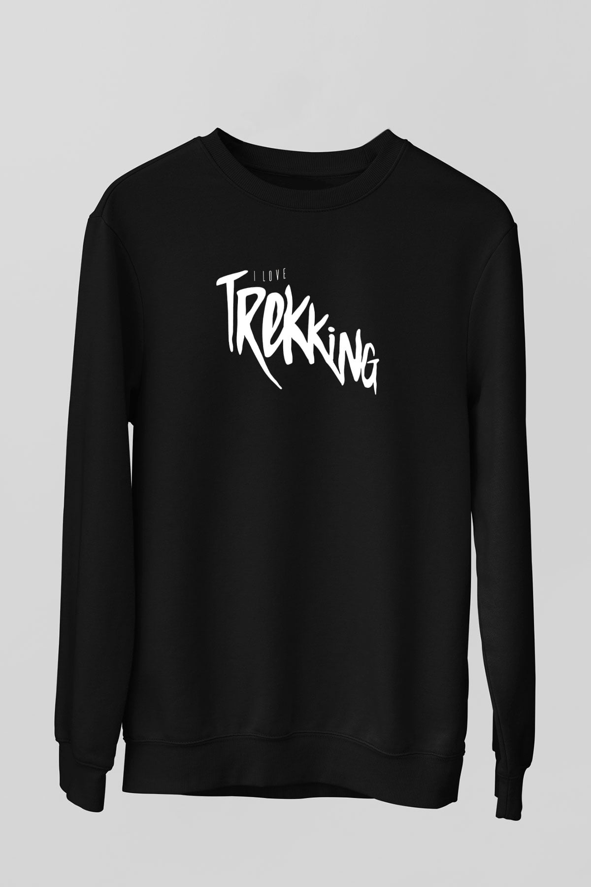 Doğa Yürüyüşü - Trekking Baskılı Unisex Siyah Sweatshirt