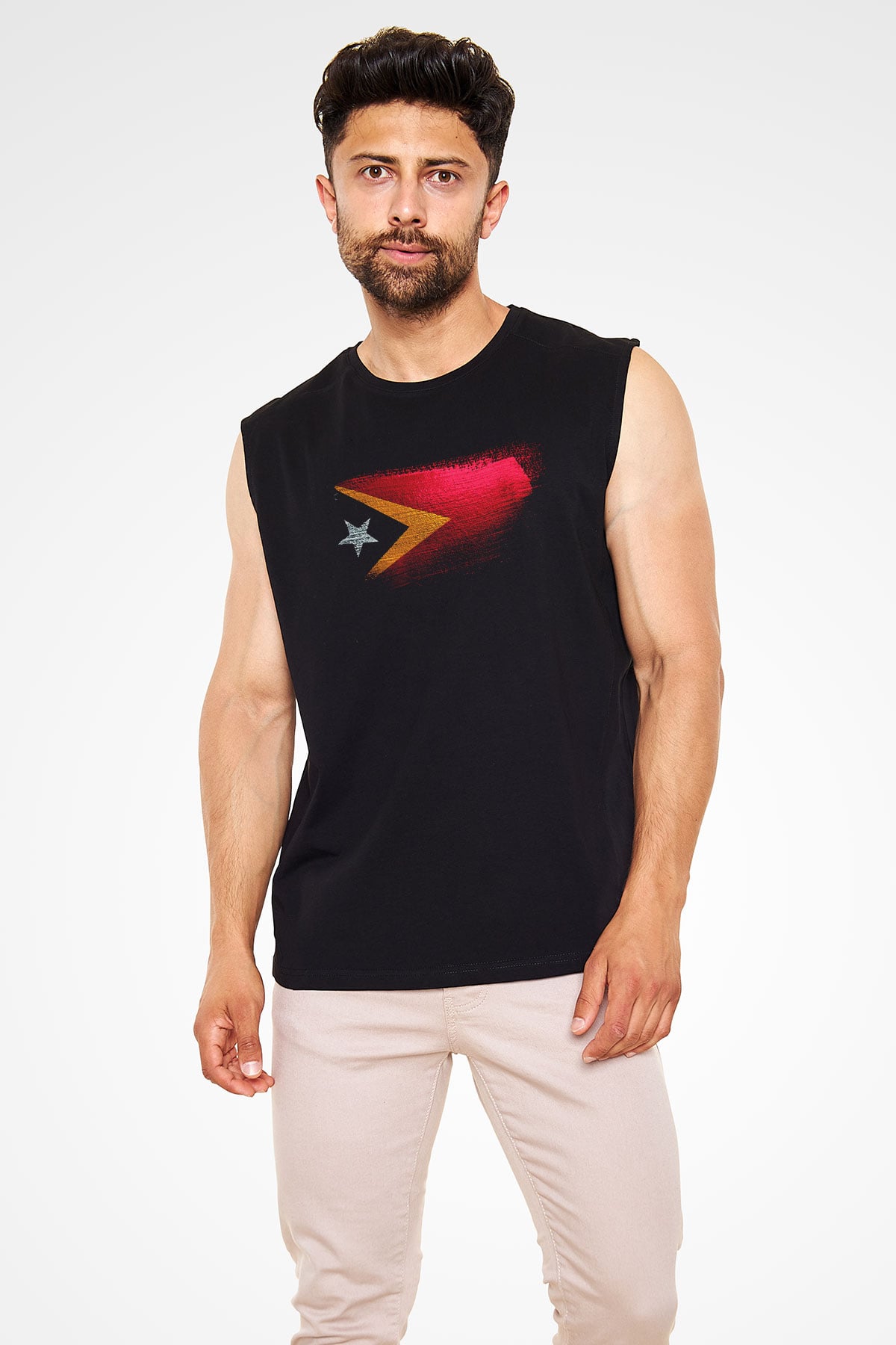 Doğu Timor - East Timor Bayrağı Baskılı Unisex Siyah Kolsuz Tişört