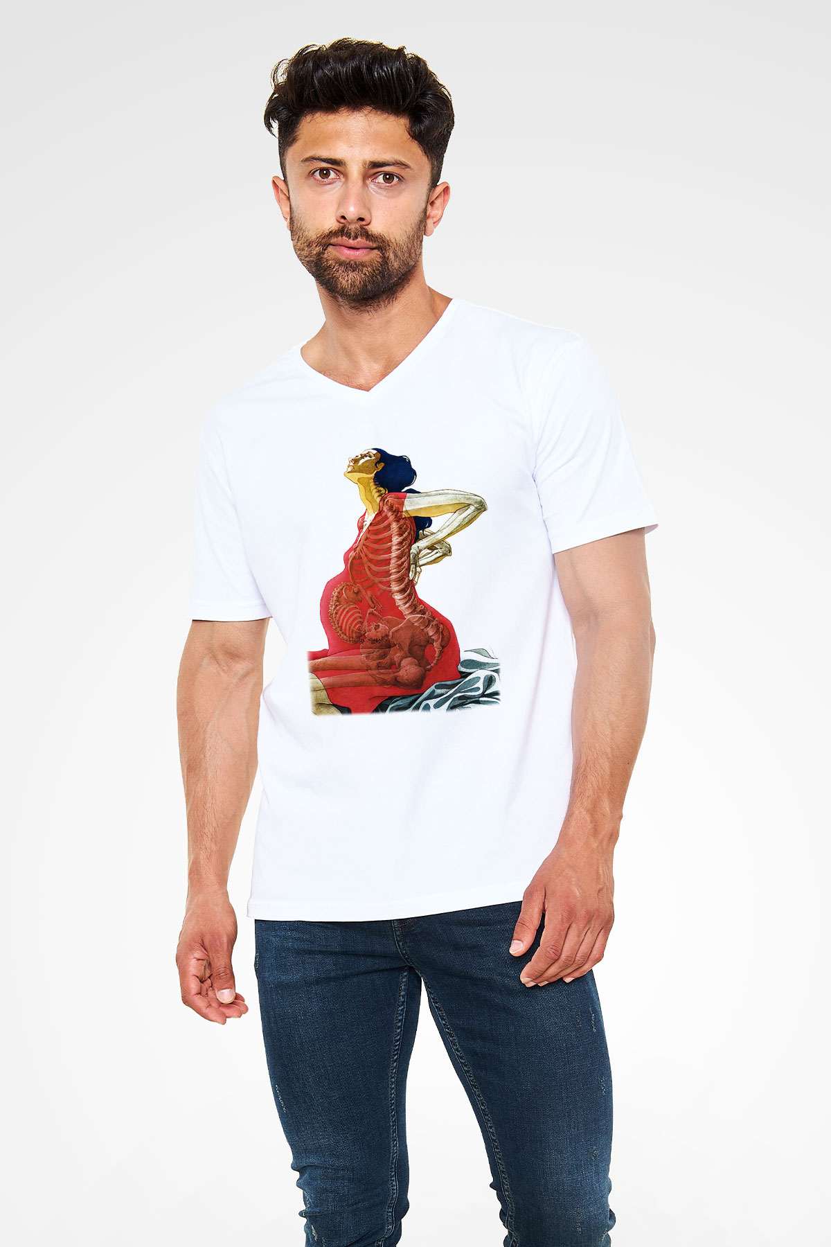 Doğum uzmanı Beyaz Unisex V Yaka Tişört T-Shirt