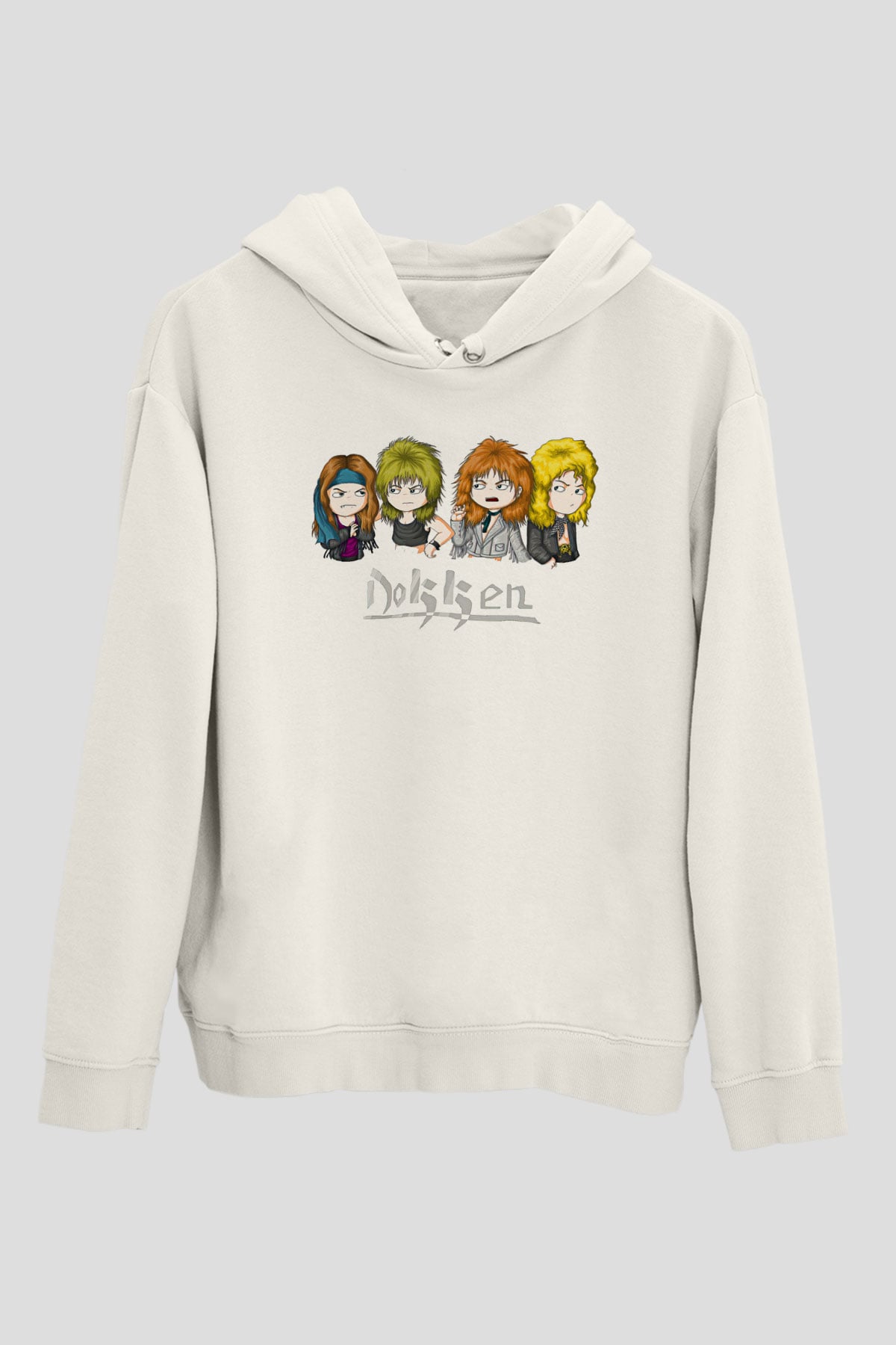 Dokken Baskılı Beyaz Unisex Kapüşonlu Sweatshirt
