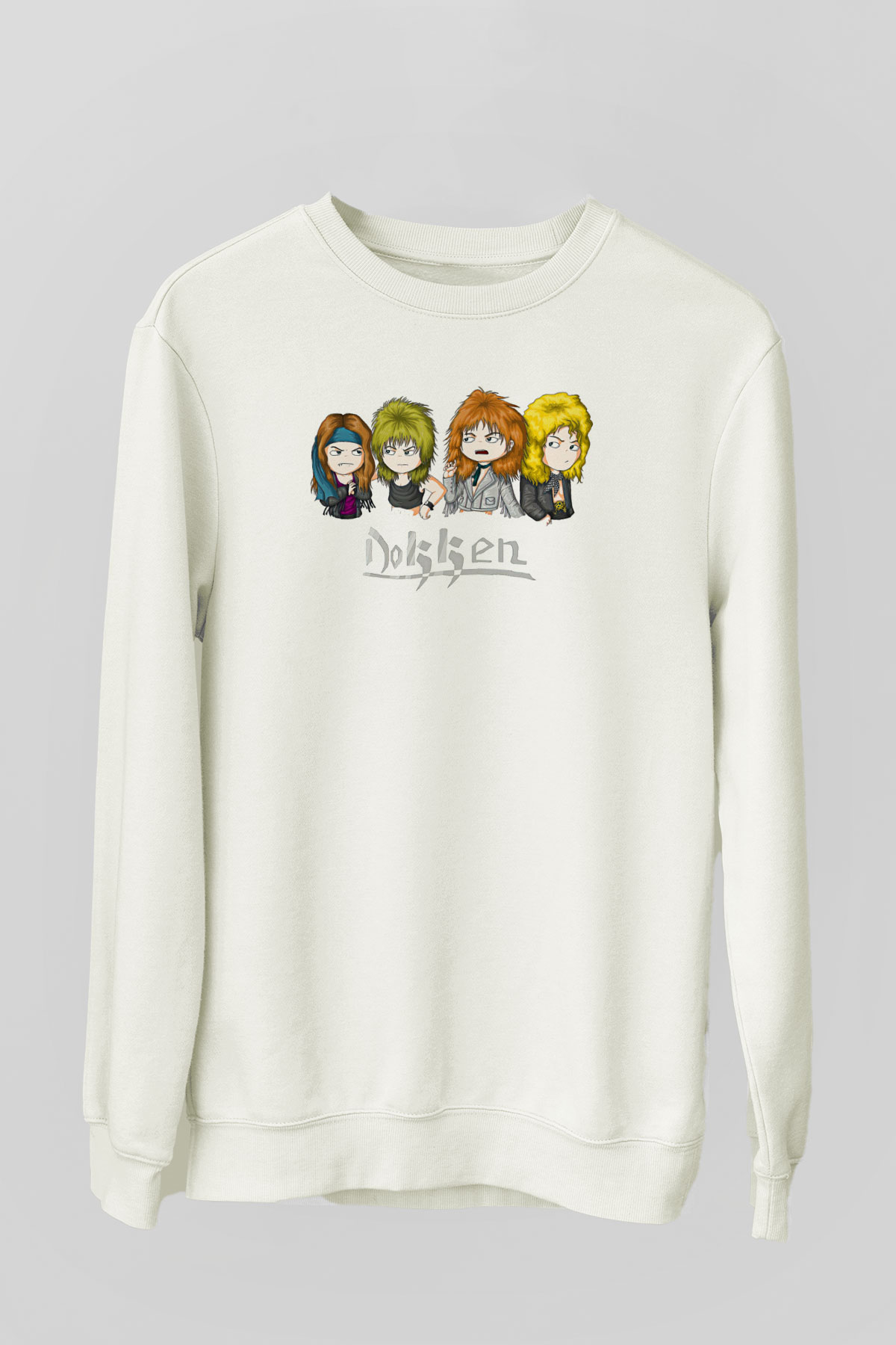 Dokken Baskılı Beyaz Unisex Sweatshirt