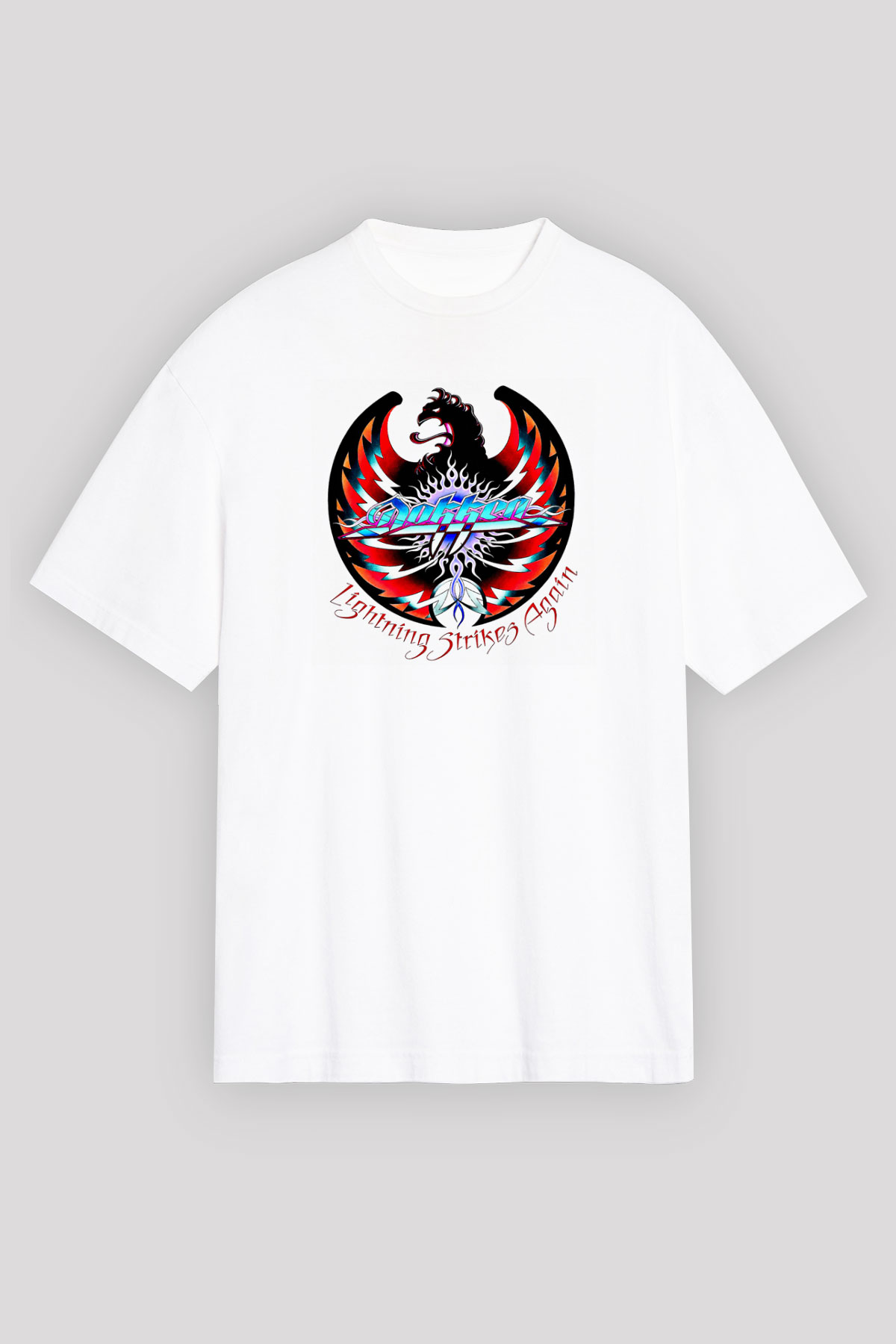 Dokken Baskılı Unisex Beyaz Oversize Tişört