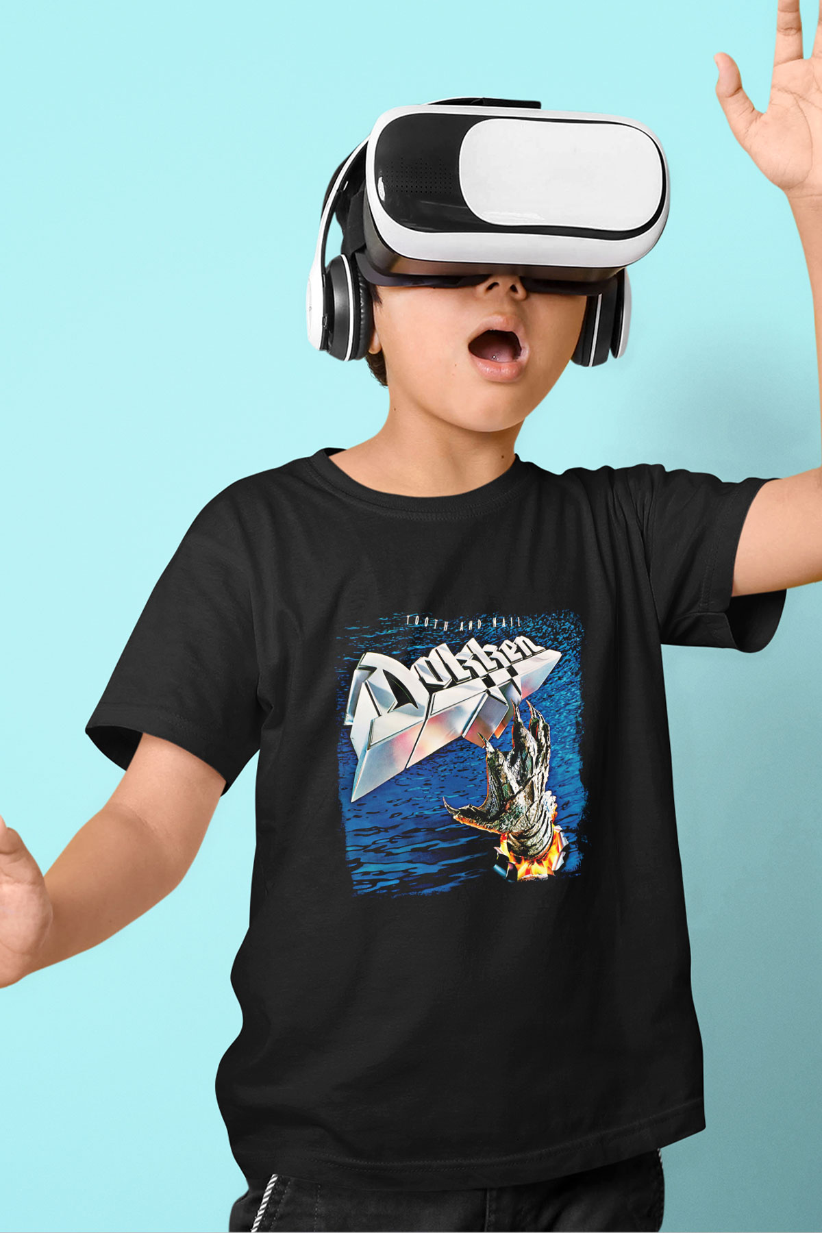 Dokken Baskılı Unisex Siyah Çocuk Tişört