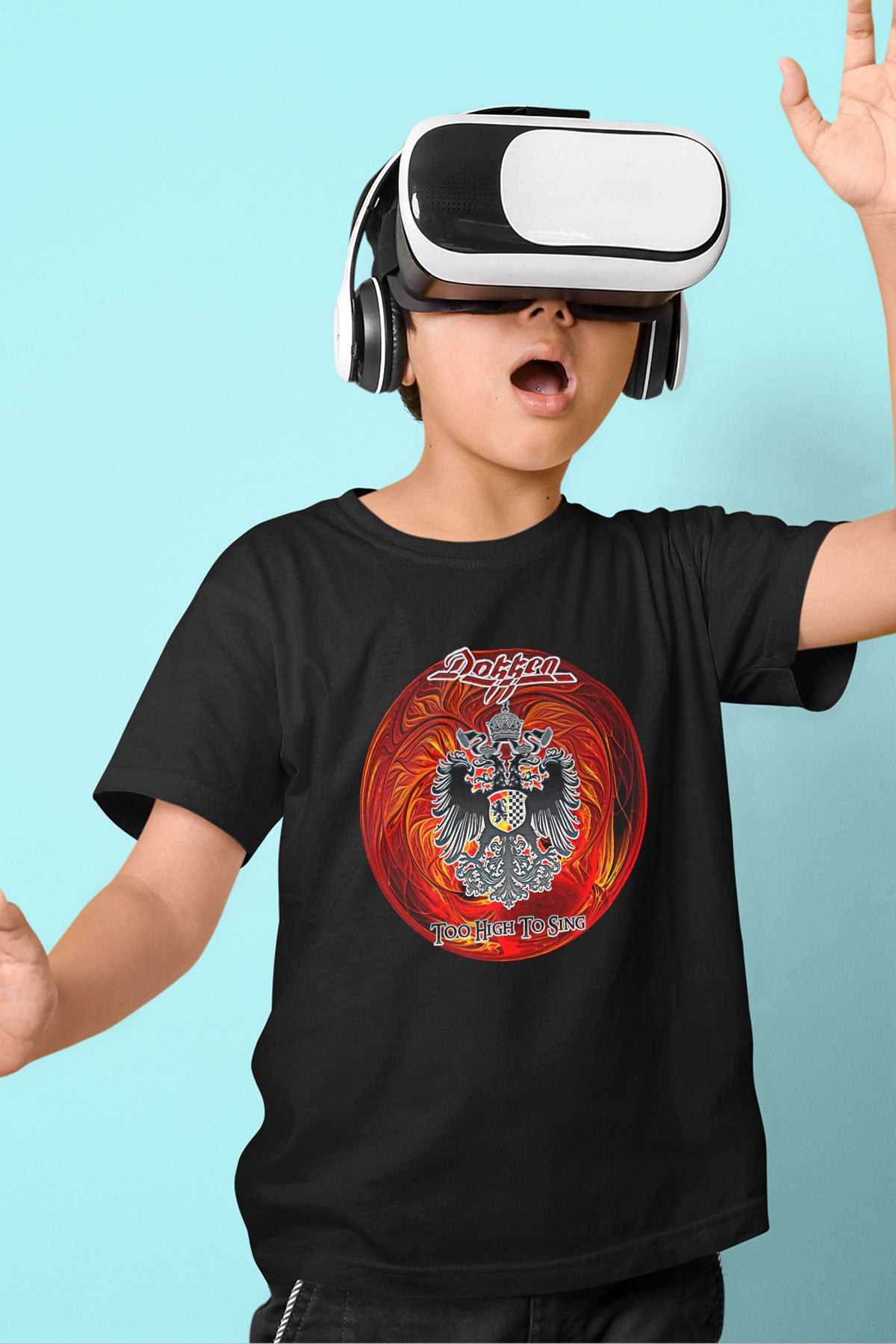 Dokken Baskılı Unisex Siyah Çocuk Tişört - Tshirt