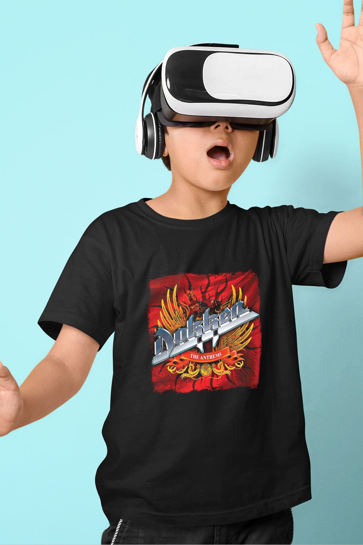 Dokken Baskılı Unisex Siyah Çocuk Tişört