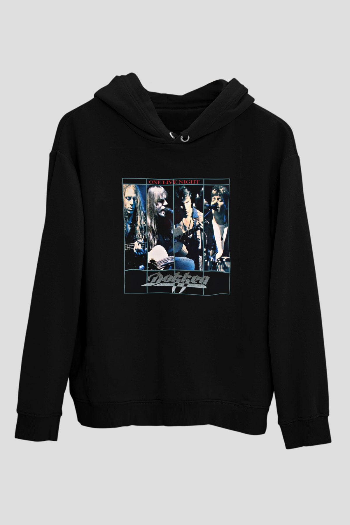 Dokken Baskılı Unisex Siyah Hoodie