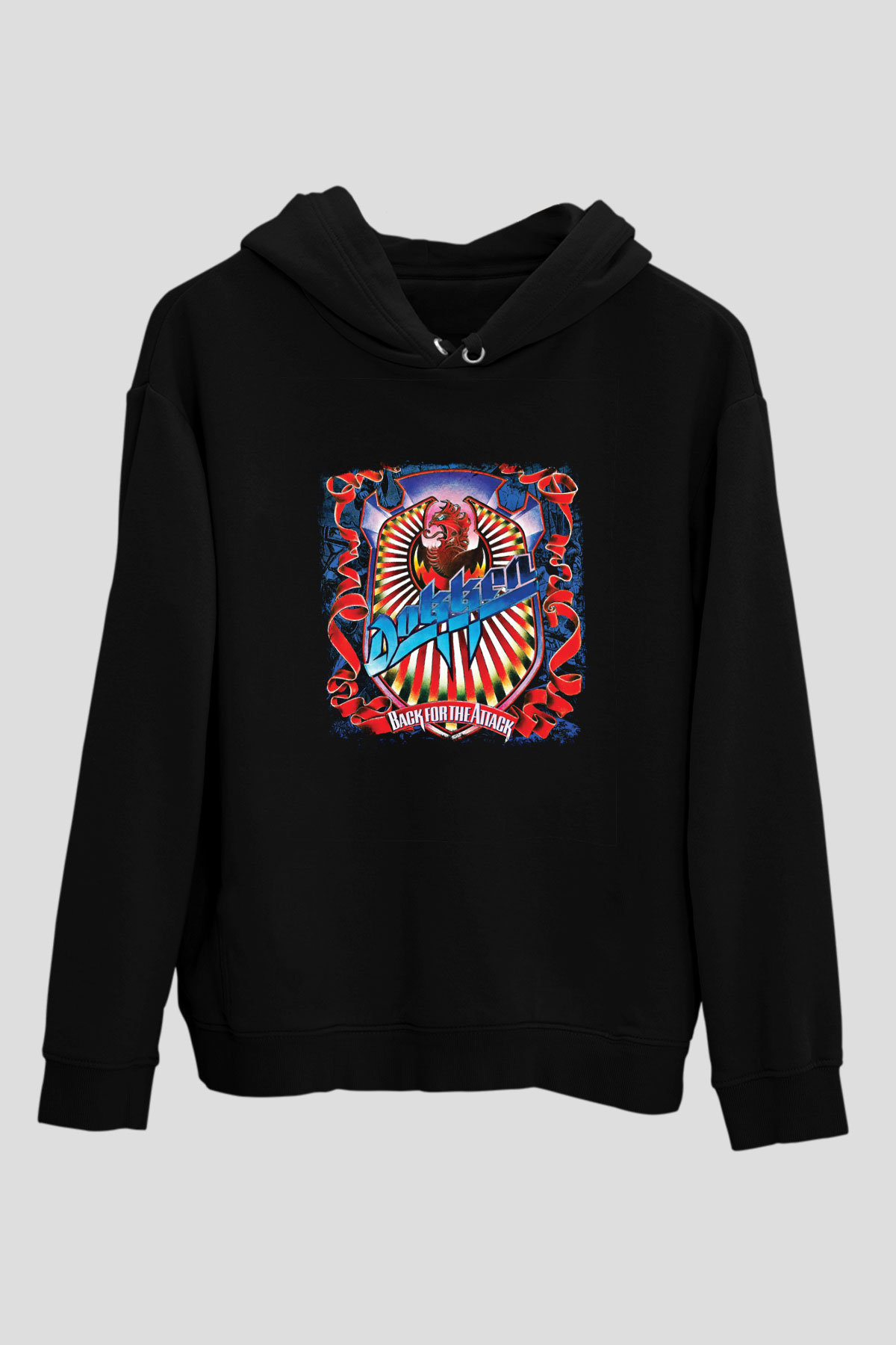 Dokken Baskılı Unisex Siyah Hoodie
