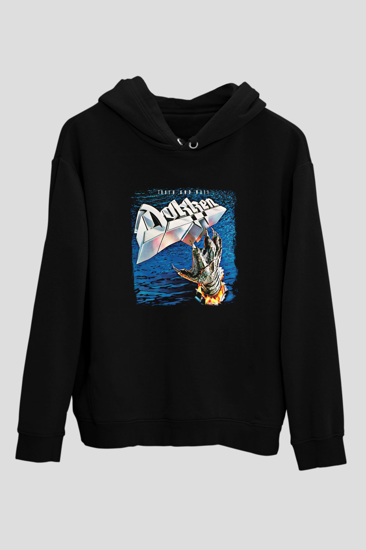 Dokken Baskılı Unisex Siyah Hoodie