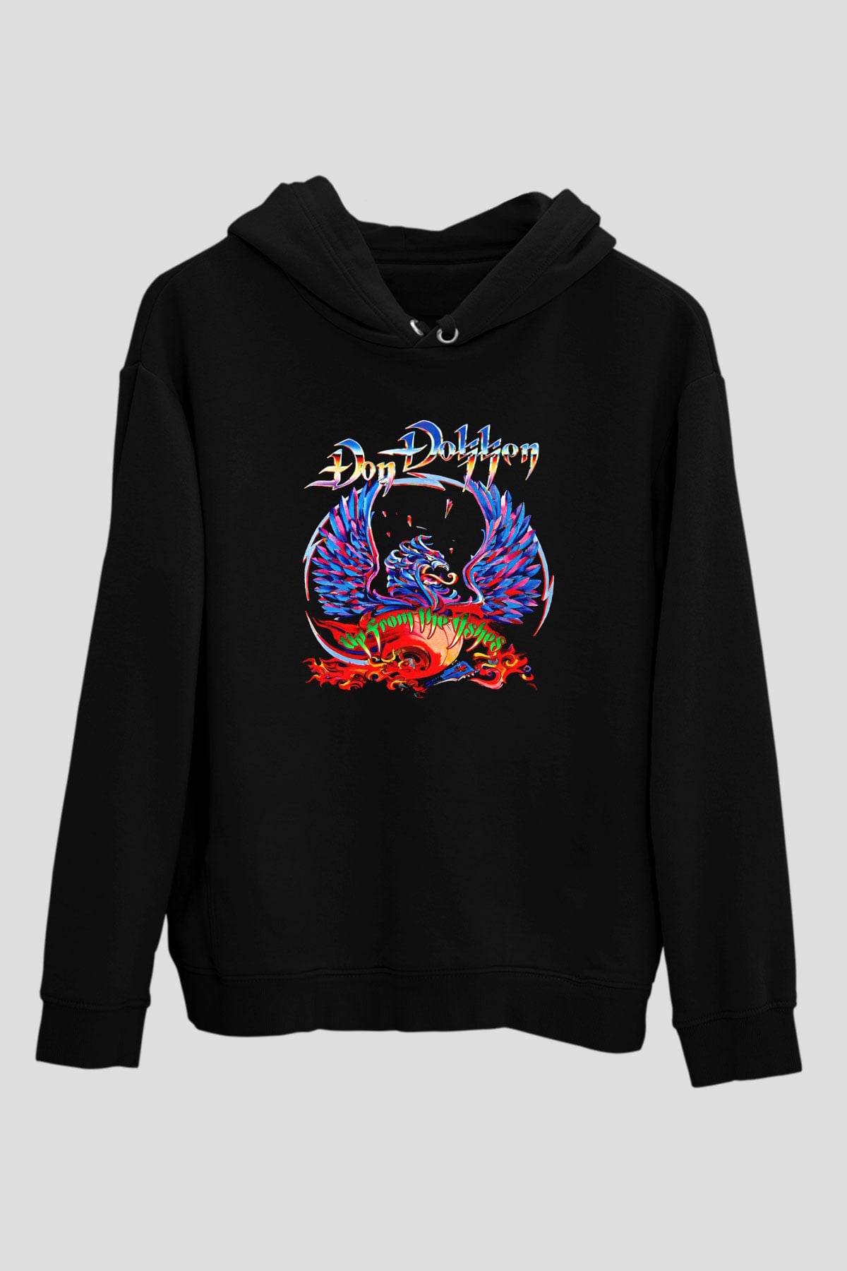 Dokken Baskılı Unisex Siyah Kapüşonlu Sweatshirt